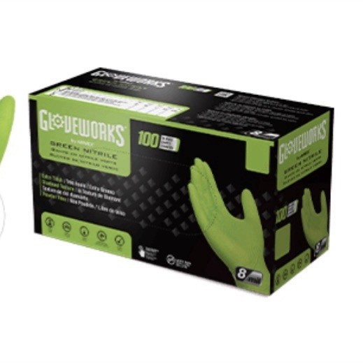 Gloveworks RDT Green Nitrile PF Ind Gloves (Case of 10 Boxes)