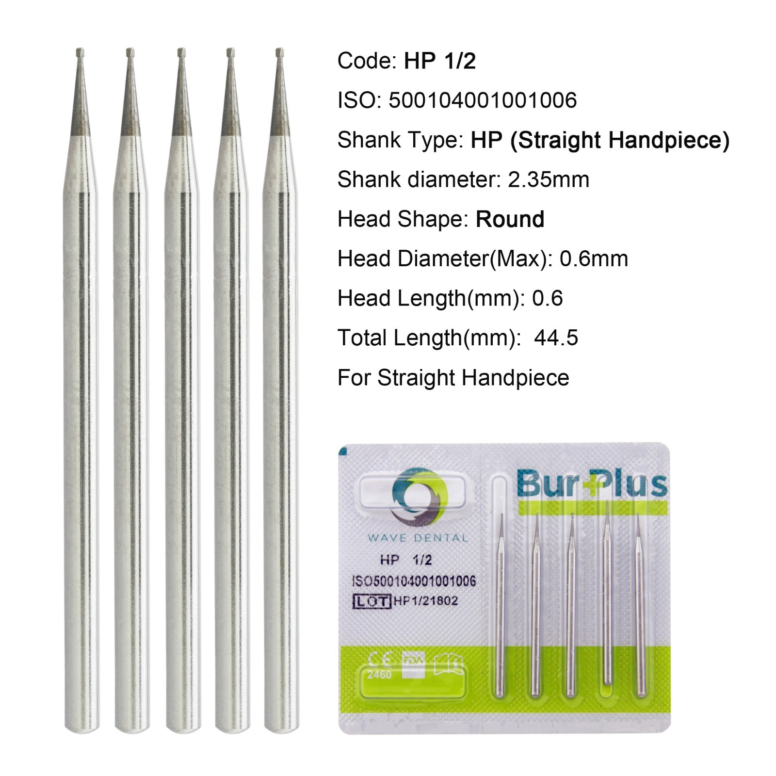 WAVE Dental HP Carbide Burs 1/2 Surgical Bur Round 44.5mm for Straight Handpiece