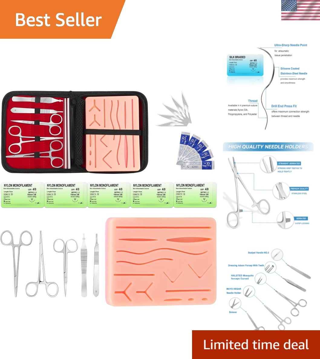 Suture Practice Kit with 240g Silicone Training Pad, Reusable Stitching Pract…