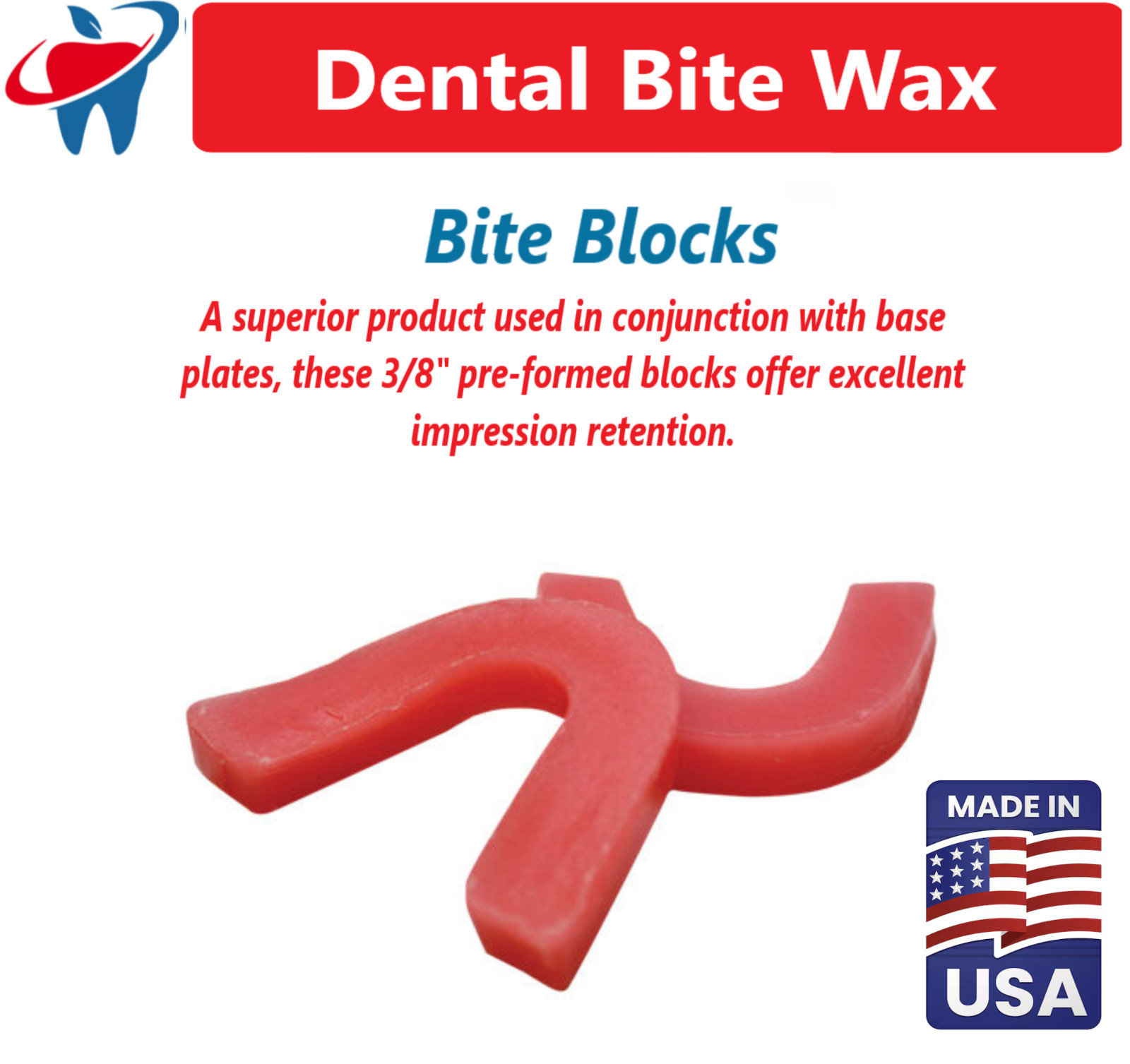 Dental Lab Wax Bite Blocks U-Shaped, 3/8″, Base Plate Impression retention 20/Bx