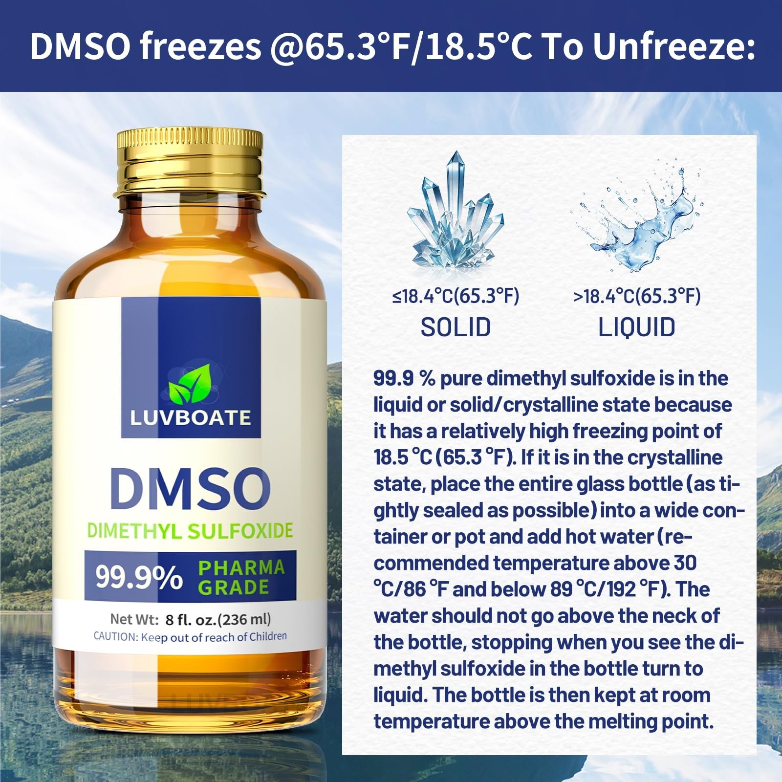 Pure DMSO 99.9% Pharma Grade Liquid – 8 fl. oz Glass Bottle, Non-Diluted, Low Od