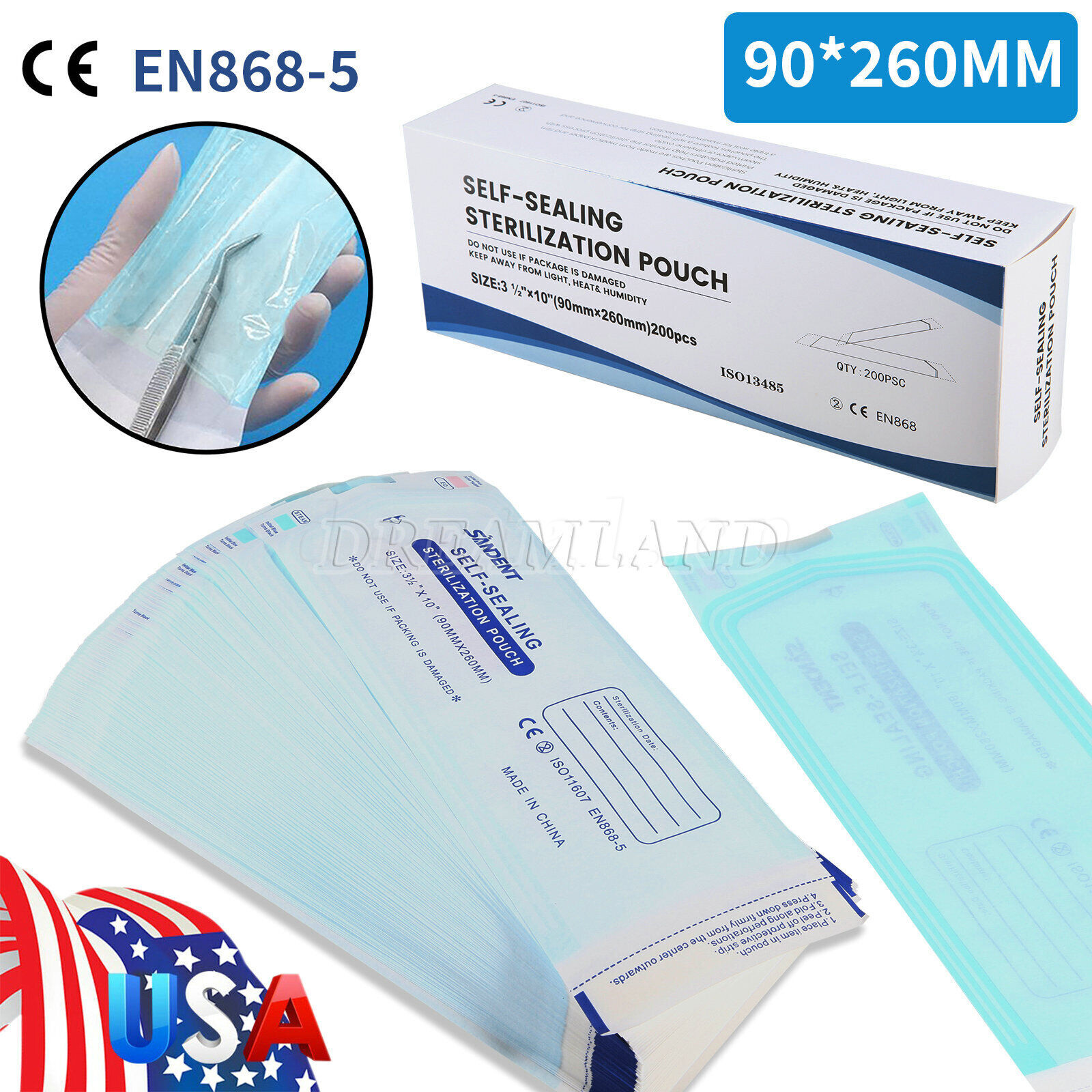 200pcs/Box 3.5″x 10 “Self Sterilization Pouches Pouch Autoclave Sterilizer Bags