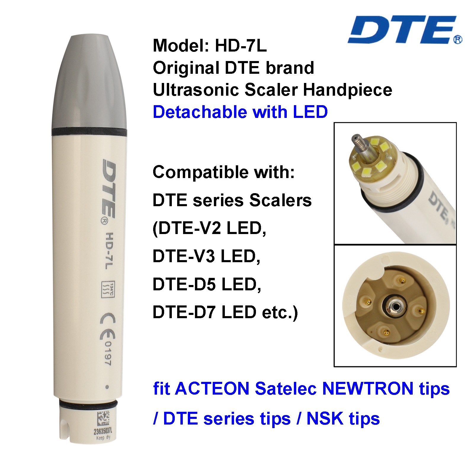 DTE LED Scaler Handpiece HD-7L Ultrasonic Acteon NEWTRON Tips #1 #1S H3 10Z 10P