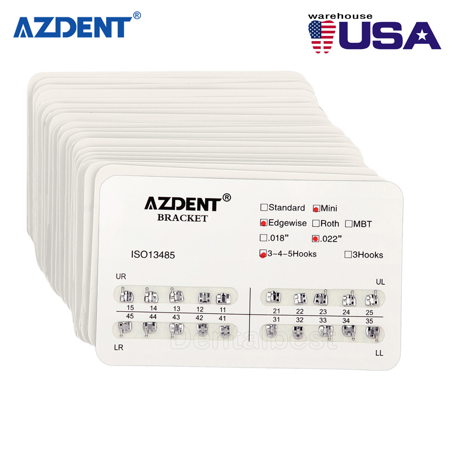 10 Packs AZDENT Dental Orthodontic Bracket Brace Mini Edgewise .022 Hooks 3-4-5