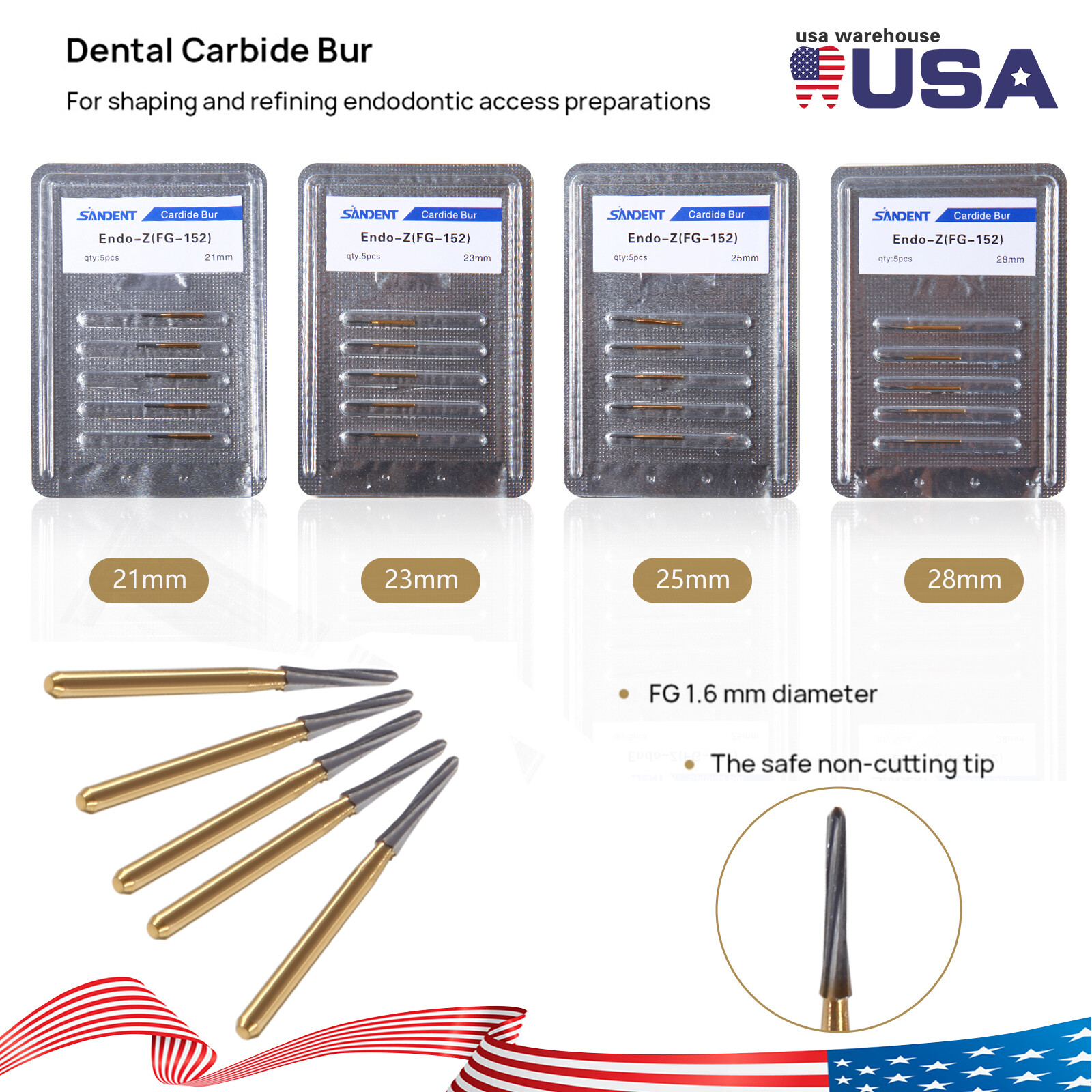 5-100 pcs Dental Carbide Bur Endo-Z Tungsten Steel Bur FG 21mm/23mm/25mm/28mm DL