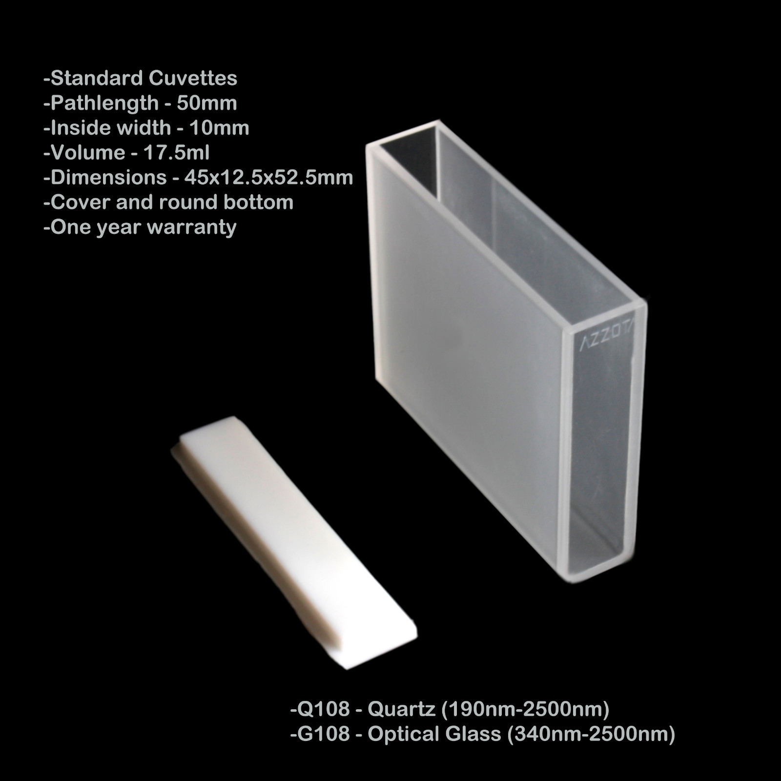 Azzota® 50mm Pathlength Glass Cuvette, 17.5ml