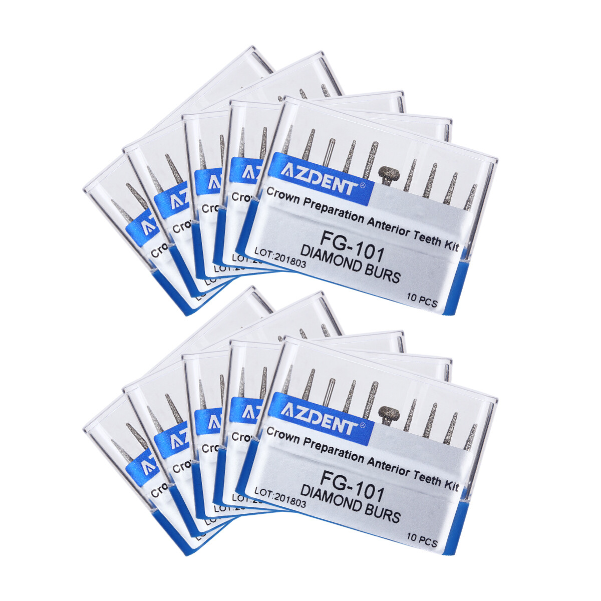 10 Packs AZDENT Dental Diamond Grit Bur Kit FG (Friction Grip) Fit High Speed
