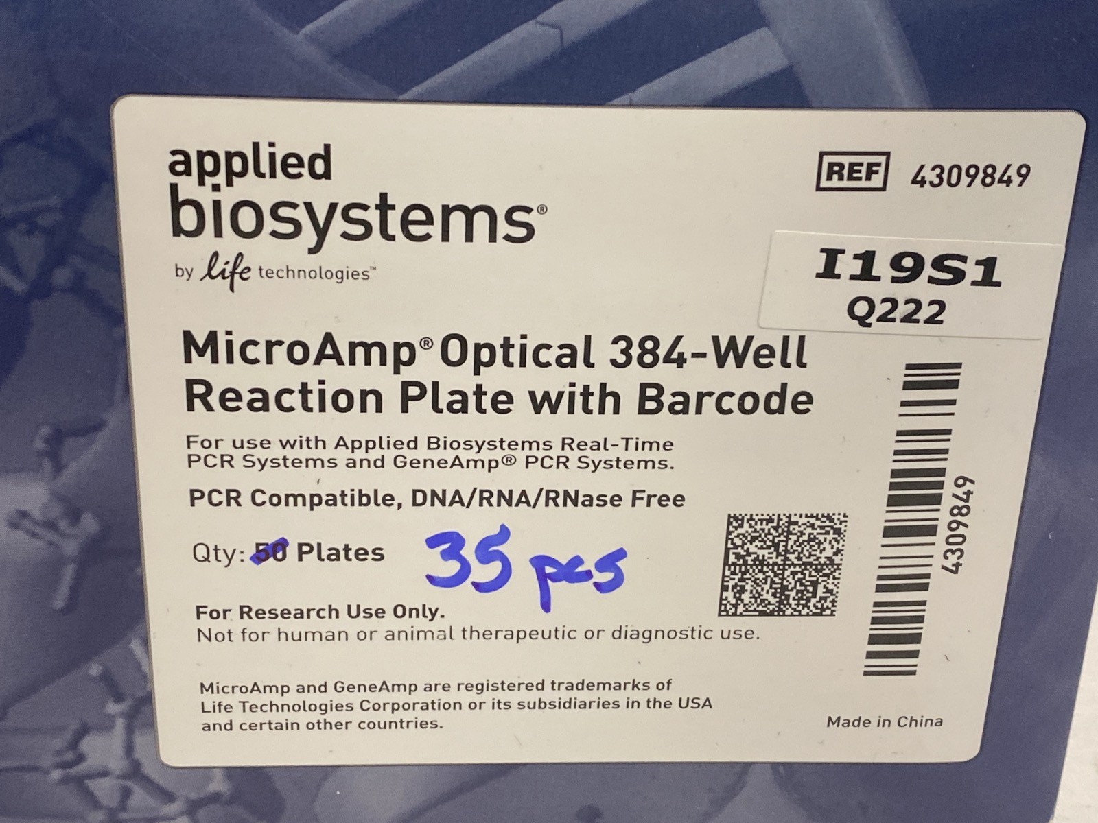 (48) APPLIED BIOSYSTEMS 384-Well MicroAmp Optical Reaction PCR Plate 4309849