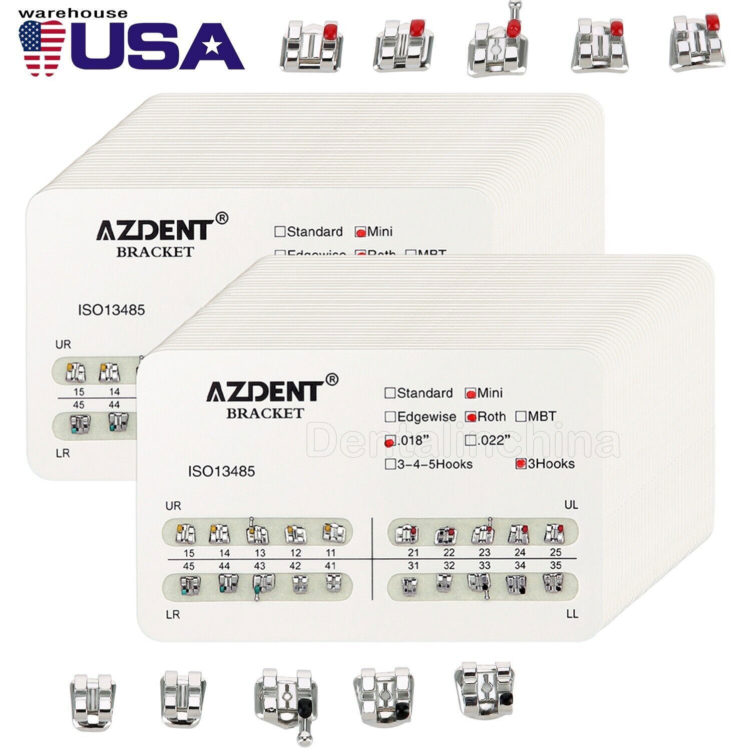 Dental Orthodontic Metal Brackets Braces Standard MBT Roth 018/022 Hooks 3/345