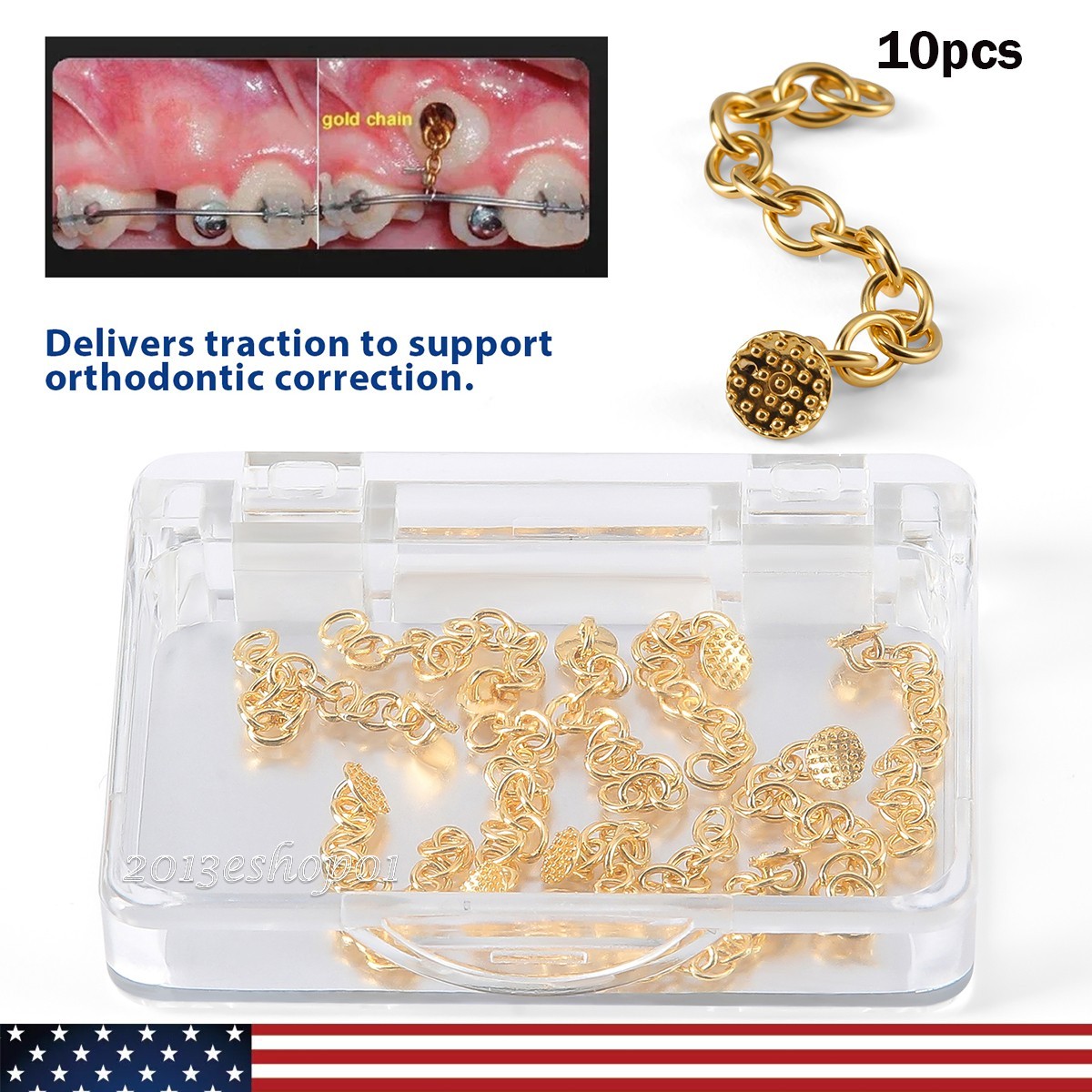 10pcs AZDENT Dental Orthodontic Lingual Button Chain Gold Bondable