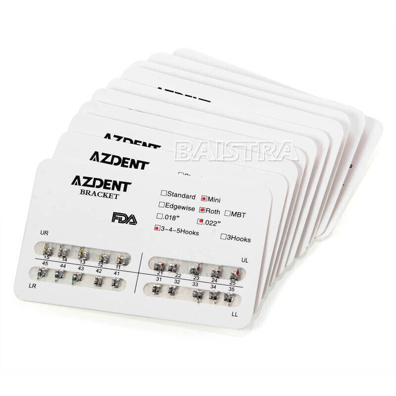 50 Packs AZDENT Dental Orthodontic Bracket Braces Mini Roth Slot.022 Hooks 3-4-5