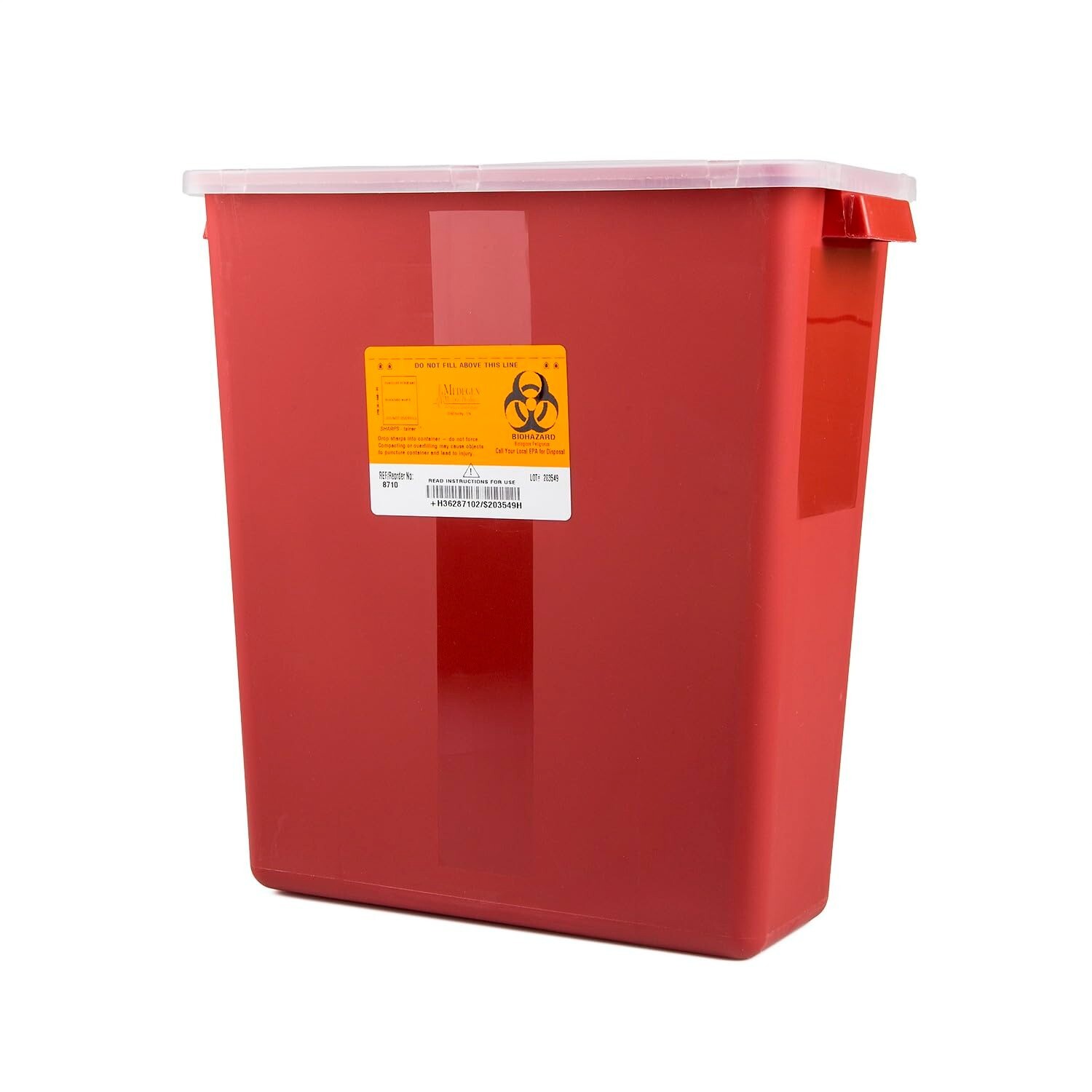 Medegen Sharps Container, 3 Gal, Large Tortuous Path Lid, 12.5″x13.5″x6″, Each
