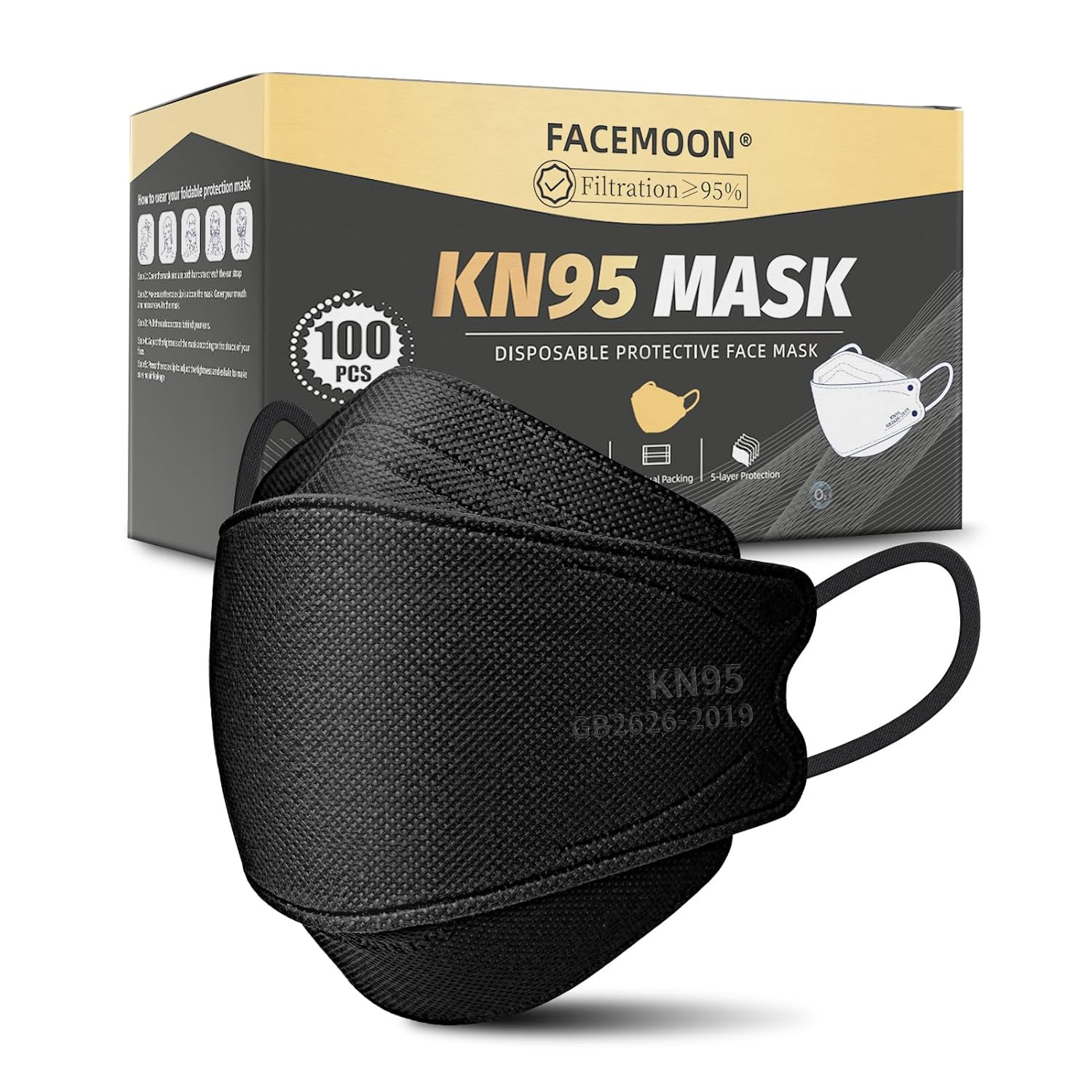 KN95 Face Mask Disposable Adults – 100 Pack 5 Layer Protection Adjustable KN9…