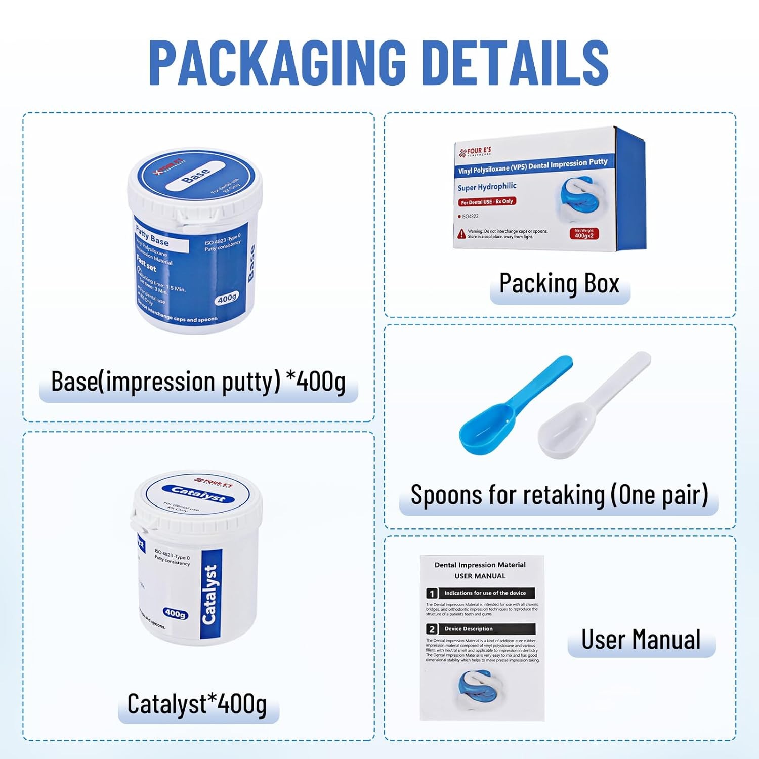 Dental Putty Fast Set PVS VPS Dental Impression Material 400g Base&400g Catalyst