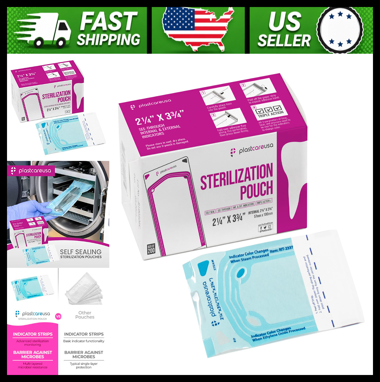 1000 2.25 x 2.75 Self Sealing Sterilization Pouches – Autoclave Sterilizer Bag