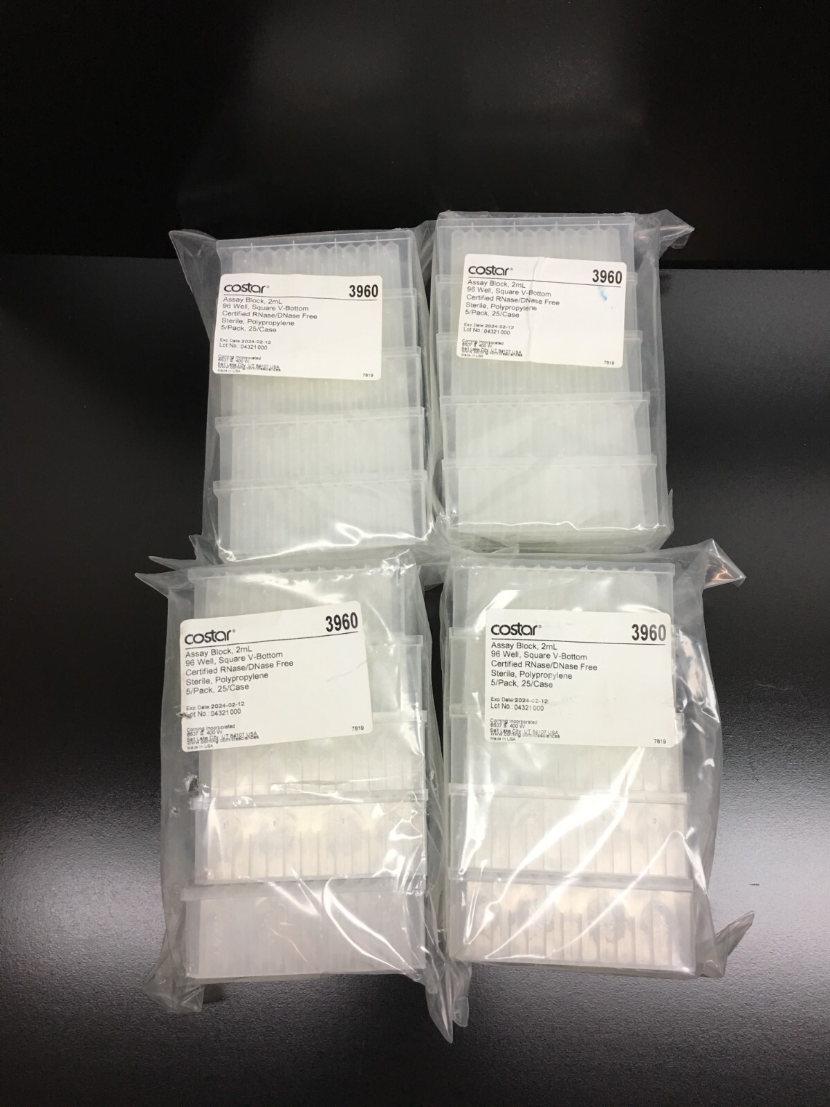 Costar Corning REF 3960 Assay Block 2mL 96 Well Square V-Bottom Lot 4 PKS
