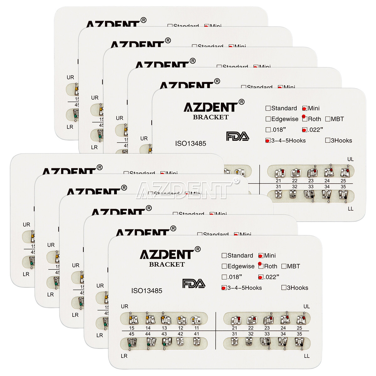 AZDENT Dental Ortho Metal Braces Brackets Mini Roth.022 Hook345/Arch Wire Nature