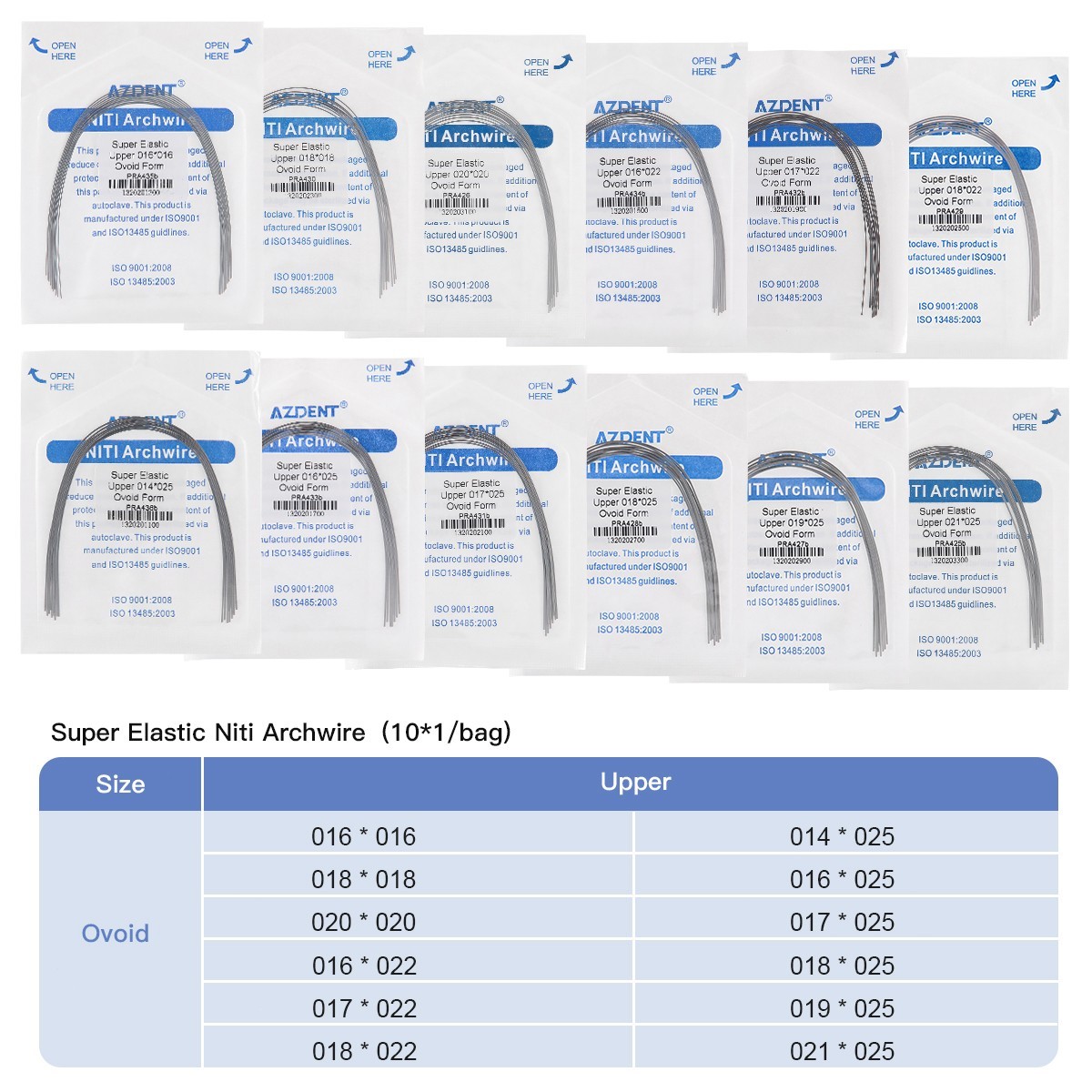 10pcs AZDENT Dental Orthodontic Arch Wires Niti Super Elastic Ovail Round Wire