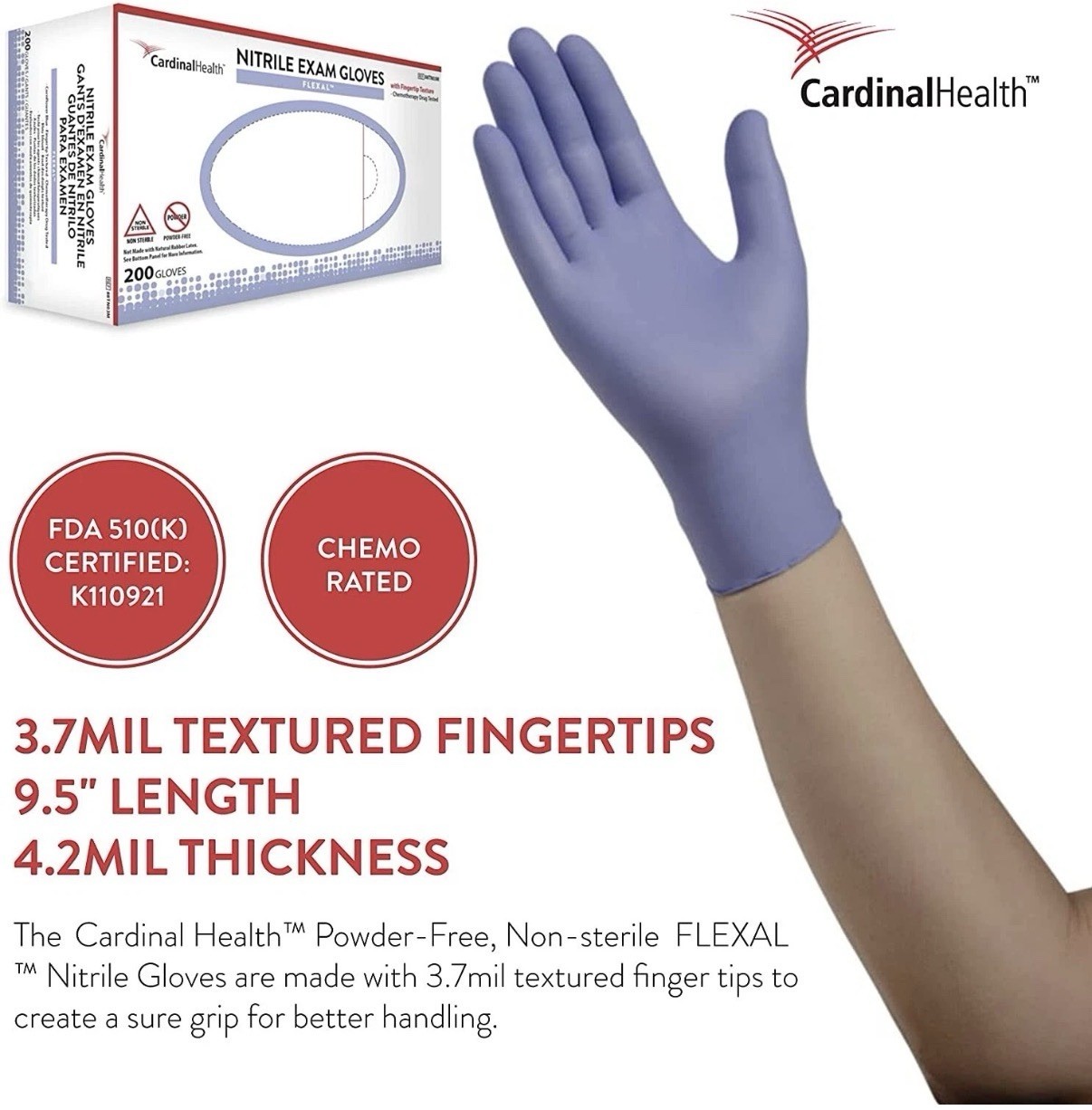 Cardinal Health Flexal Nitrile Gloves – 200/Box | Powder Free | Non-Sterile | LG