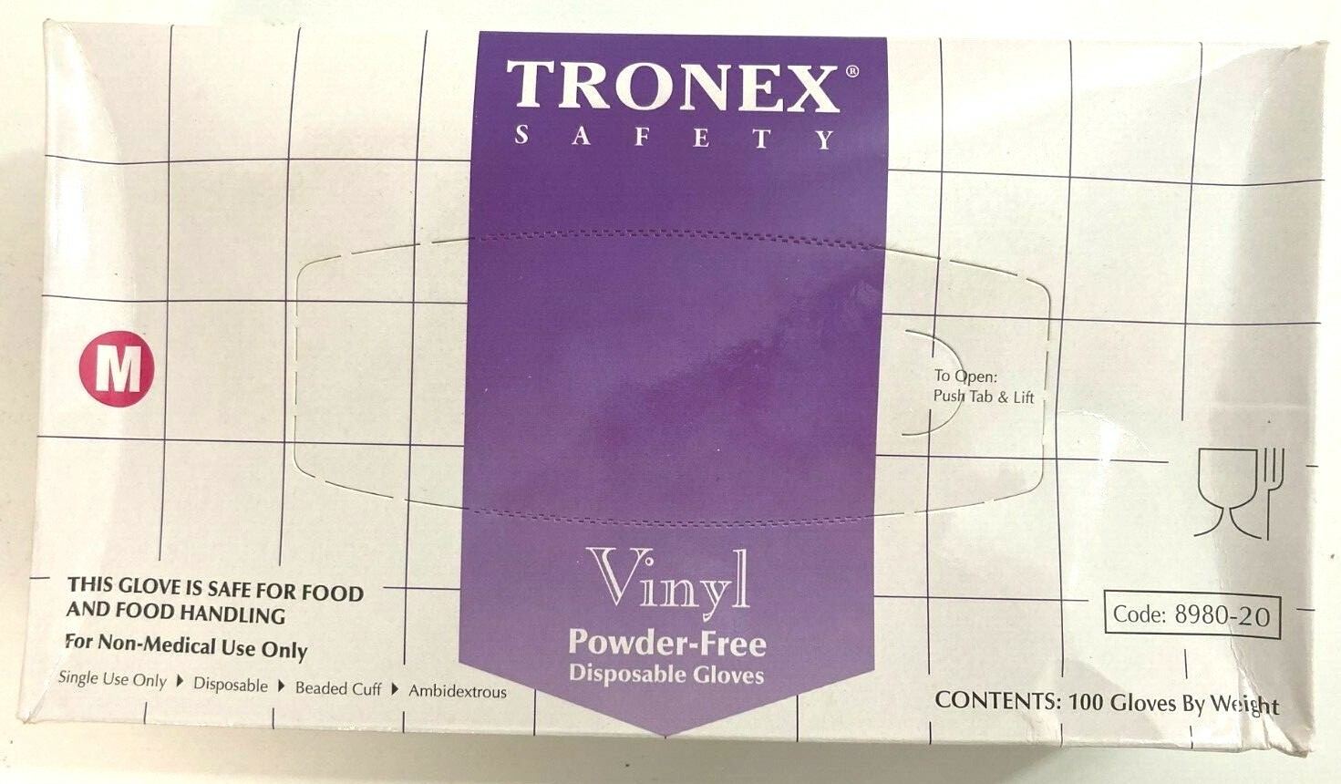 Tronex Safety 8980-20 100 Vinyl Powder Free Disposable Gloves Sz Medium For Food