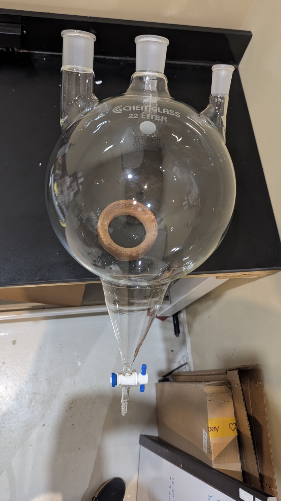 Modified Chemglass 22L 4N RBF Heavy Wall Bottom Drain Separatory Funnel