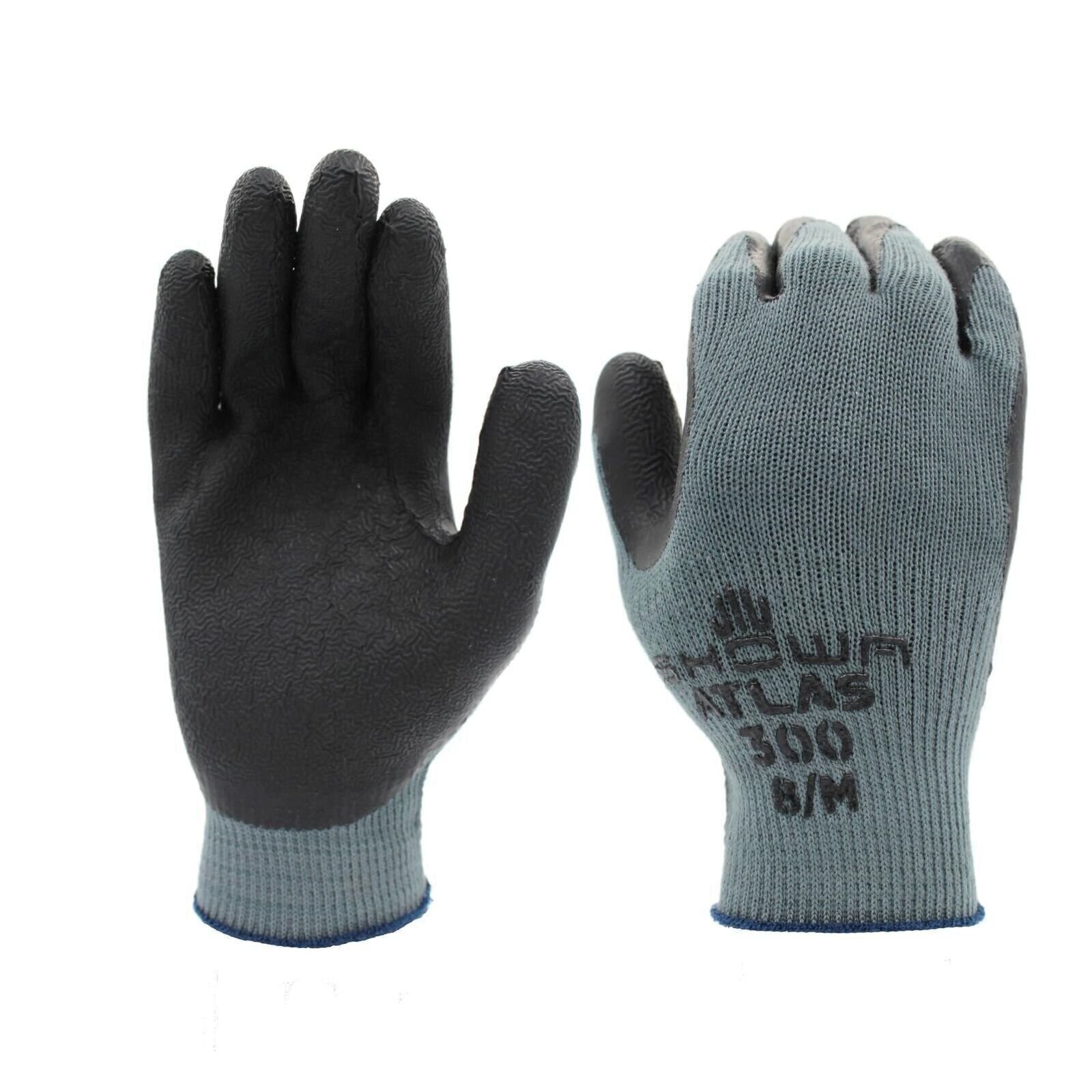 SHOWA Atlas 300B Natural Latex Palm Coated General Purpose Work Glove, Black,…