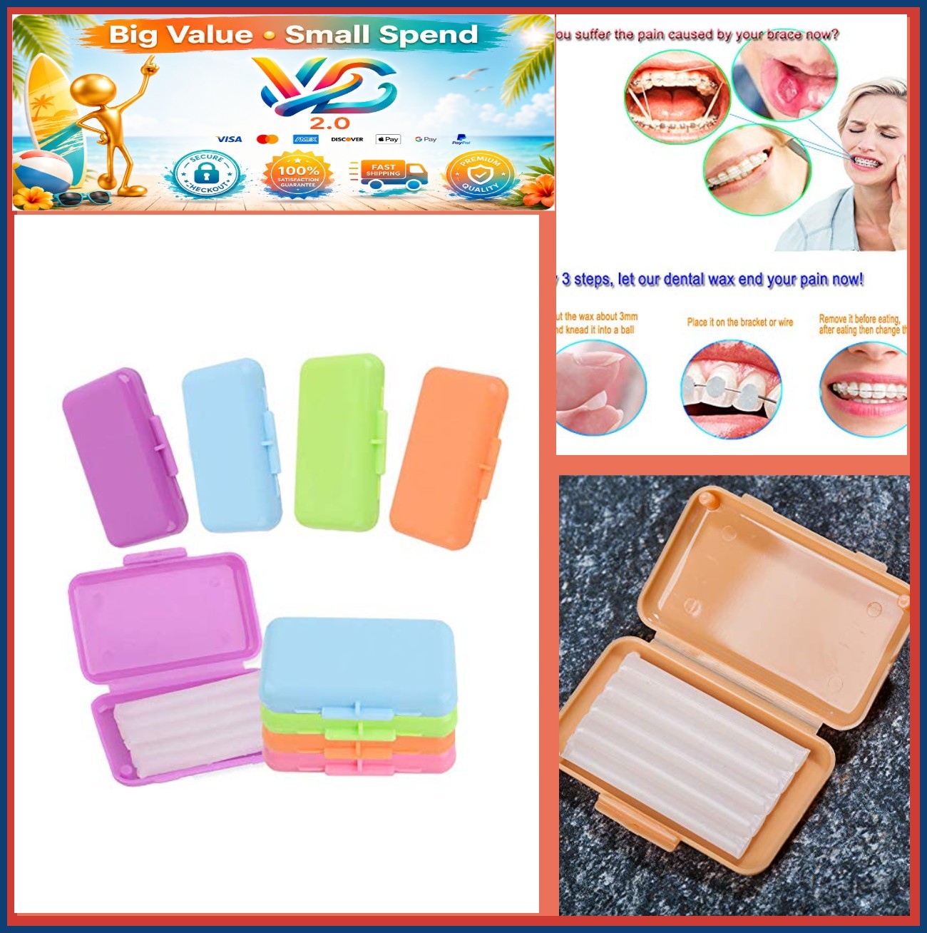 Dental Orthodontic Wax for Braces 10 Pack Assorted Fruit Scents Gum Protection