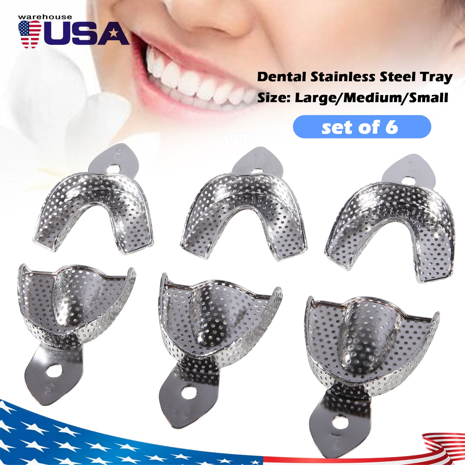 Metal Dental Impression Trays set Perforated Upper & Lower Denture Edentulous