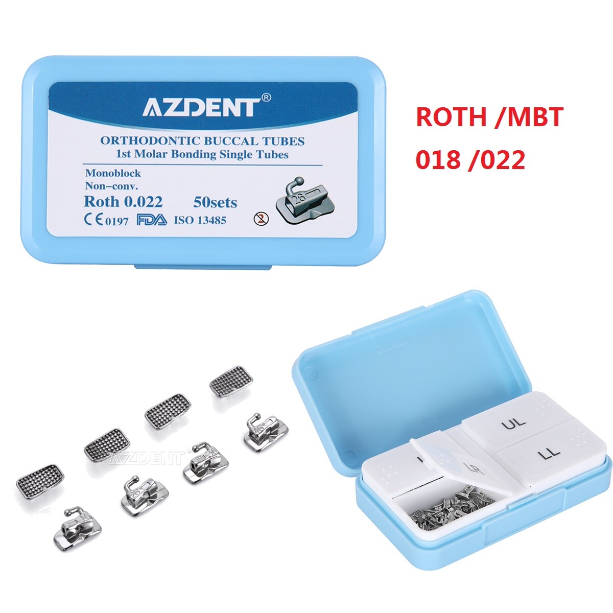50Sets Dental Orthodontic Buccal Tube 1st 2nd Molar Tube Roth MBT 022/018 AZDENT