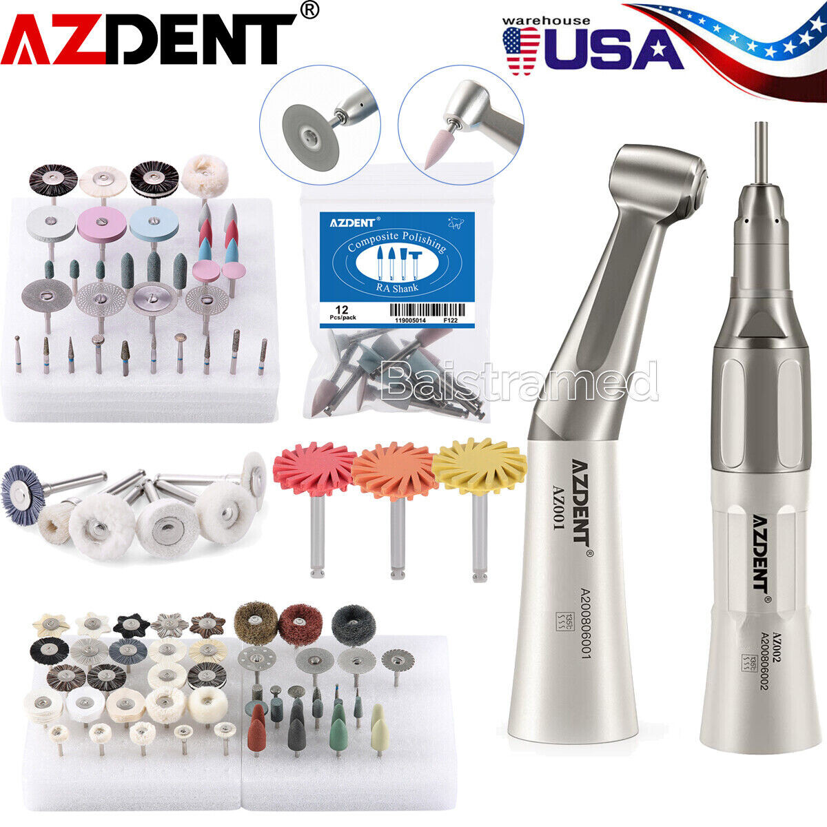 Dental Composite Polishing Burs Kit RA HP Ceramic Porcelain /Low Speed Handpiece