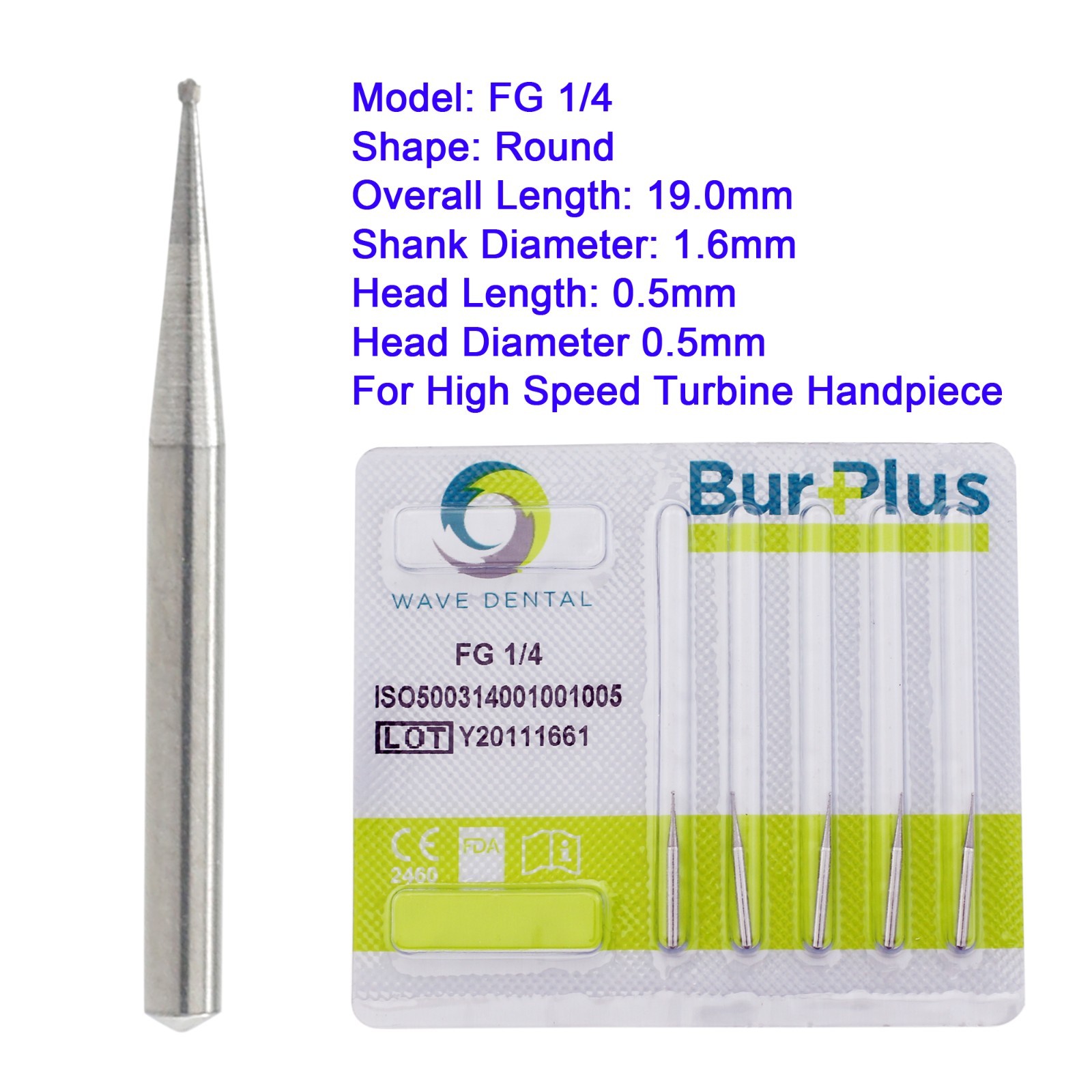 Wave Dental Round Carbide Burs High Speed Ball Burr 19mm FG 1/4 2 4 6 7 8 Prima