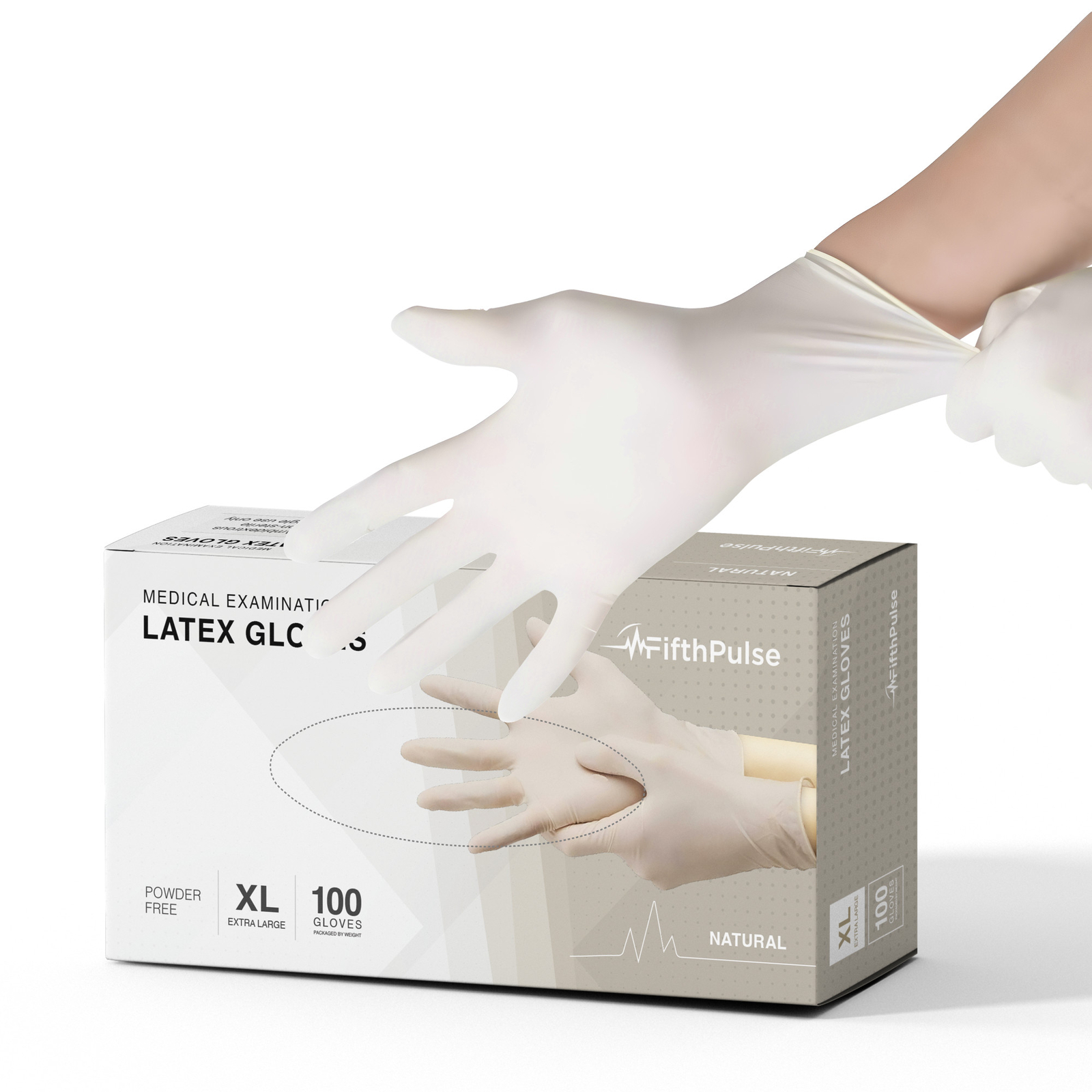 FifthPulse Exam Latex Gloves Powder Free Disposable Gloves 100 Count XL Natural