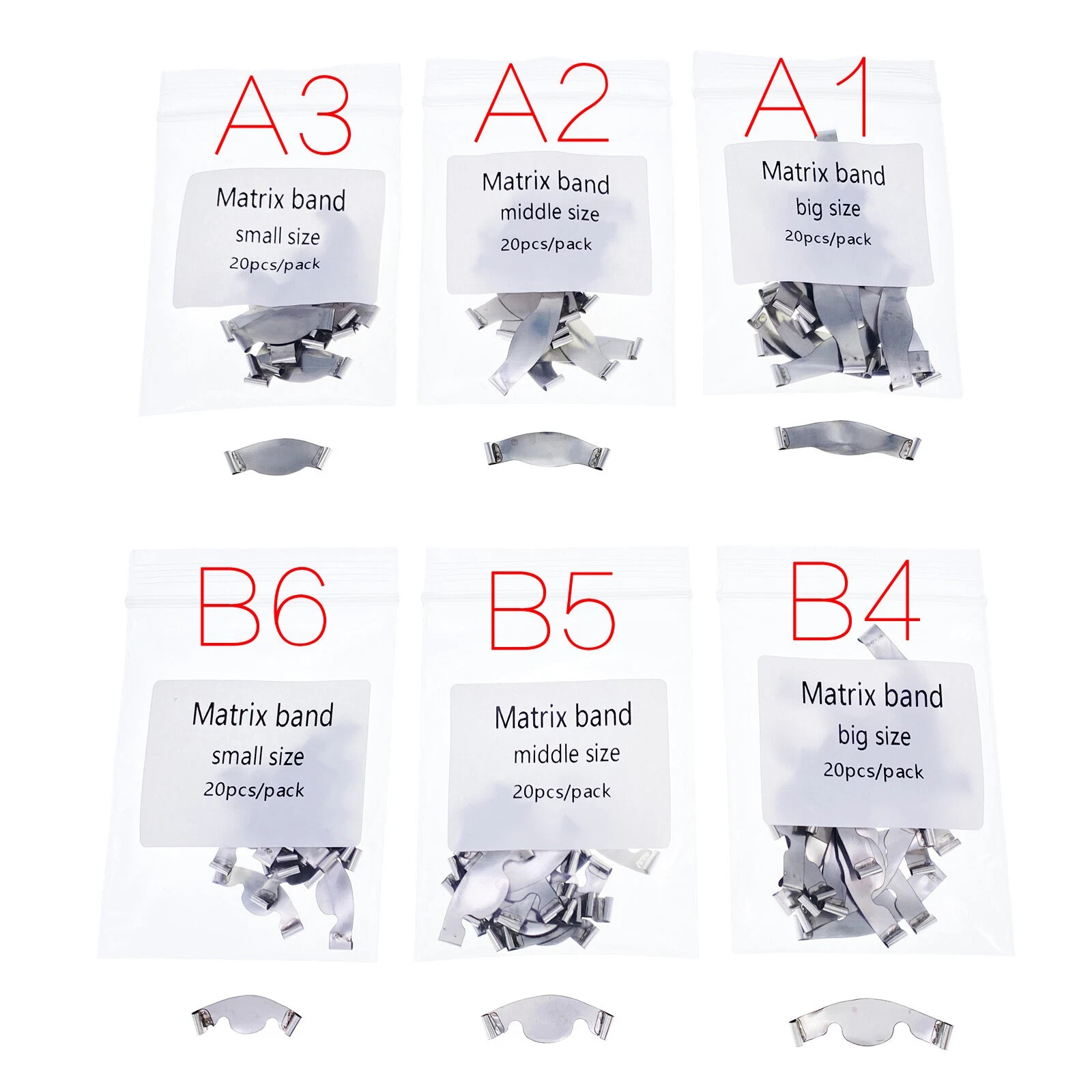 20Pcs/Pack Dental Saddle Contoured Metal Matrices Matrix Band/Springclip