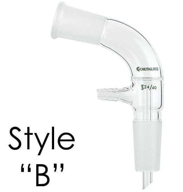 CHEMGLASS 14/20 Glass Vacuum Take-Off Adapter 105° Bent Style B CG-1050-70