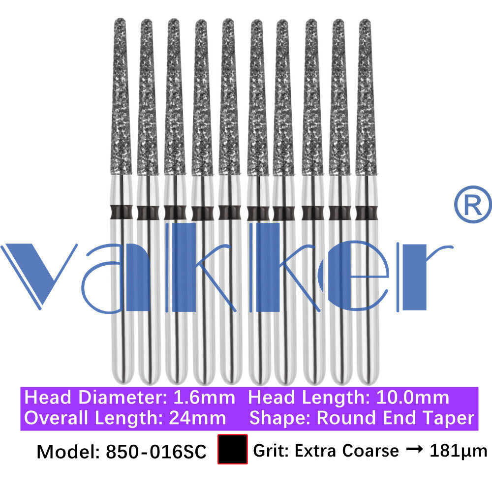 50pc Vakker Dental Diamond Bur Round Long Round End Taper Bit Fine Medium Coarse