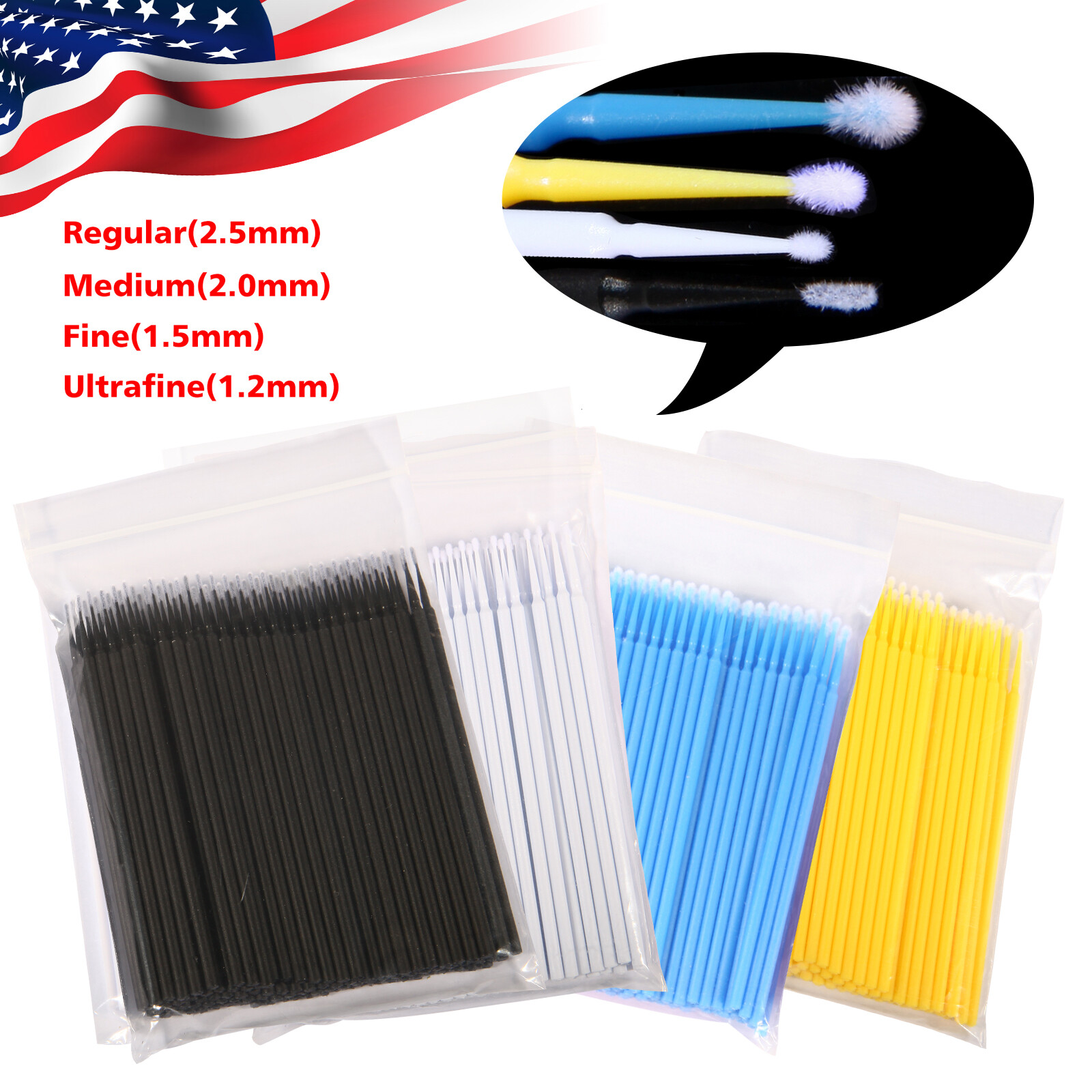 100pcs/pack Dental Microbrush Micro Brush Applicator Tip Regular/Fine/Ultrafine