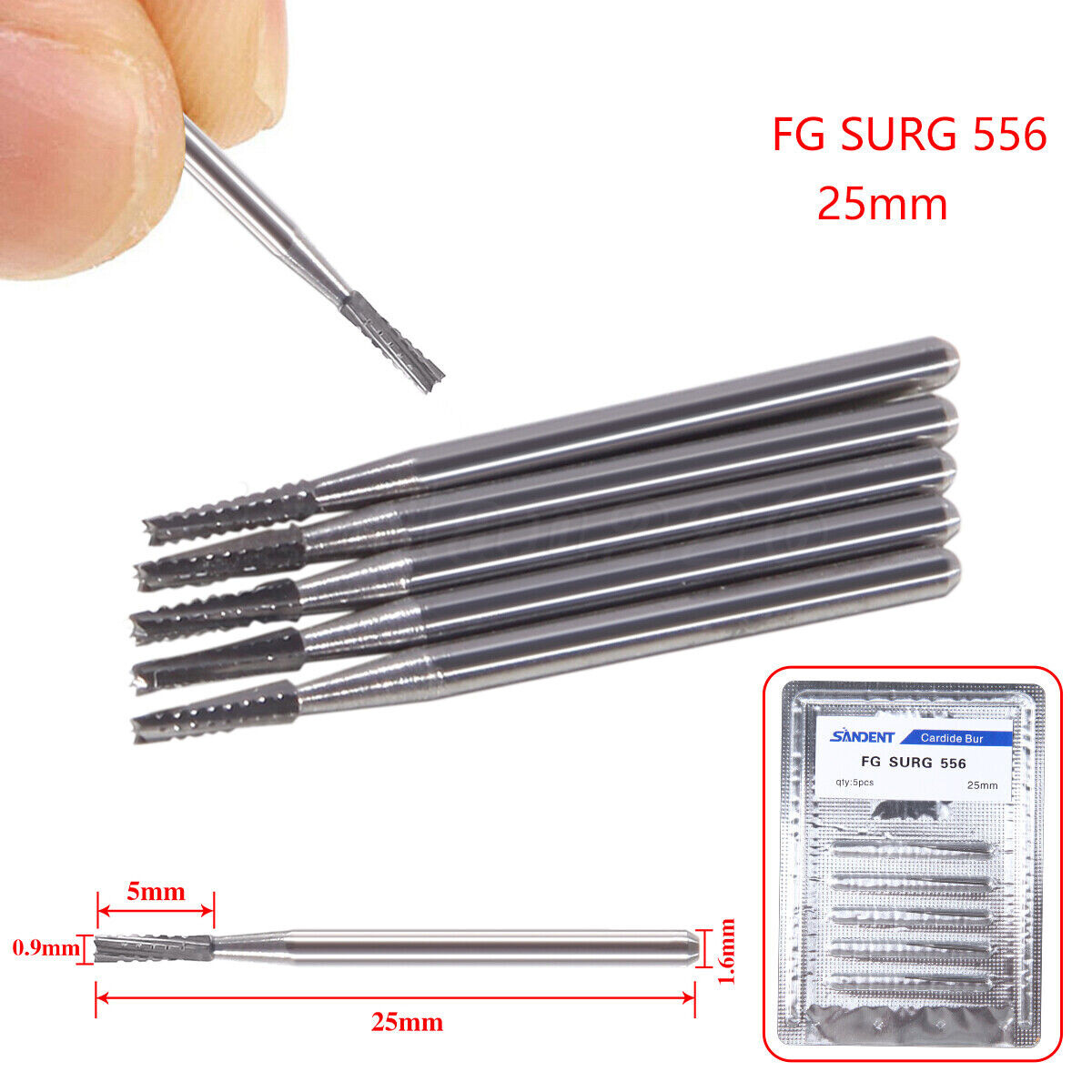 5-50PCS Cirugía quirúrgica dental Fresas redondas carburo tungsteno FGXL 556 558