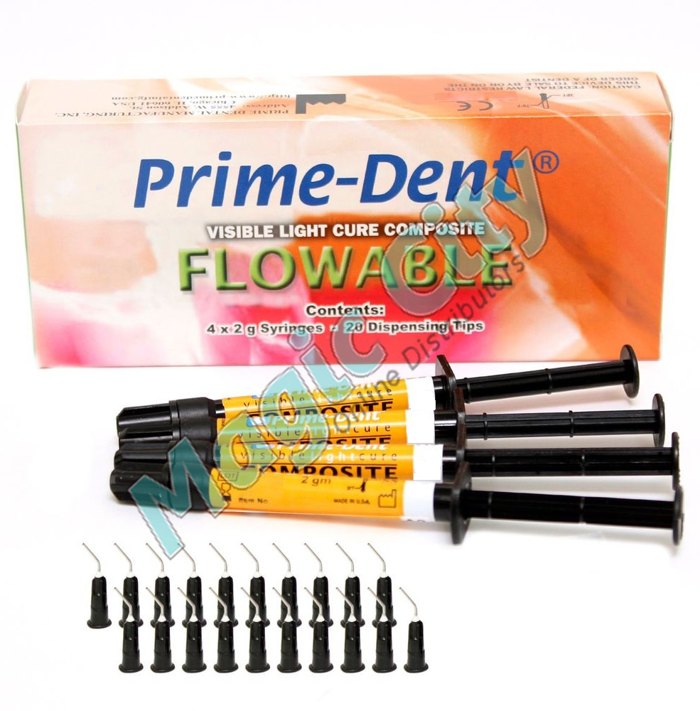 Prime-Dent Flowable Light Cure Dental Composite 4 Syringe Kit Assorted #004-010