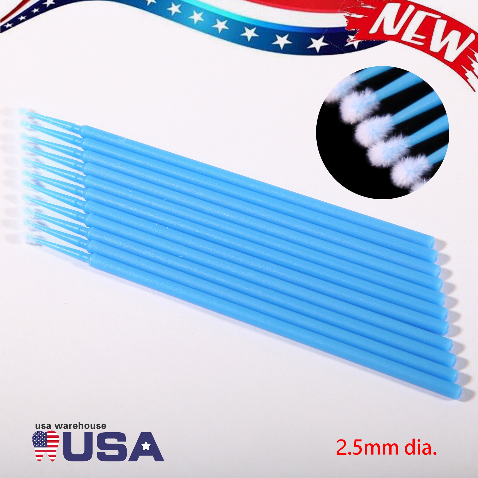 100-1000pcs Dental Microbrush Micro Brush Applicators Tips 2.5/2.0/1.5/1.2mm