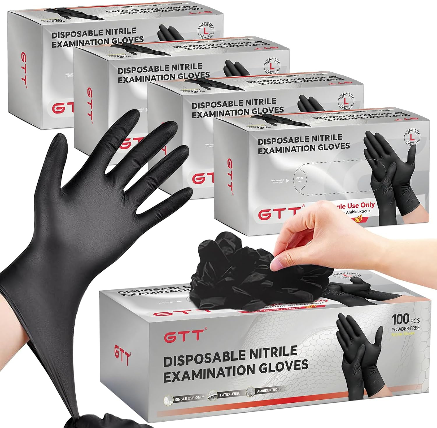 Black Nitrile Exam Gloves 6 Mil, Powder-Free Disposable Gloves, First Aid,Cleani