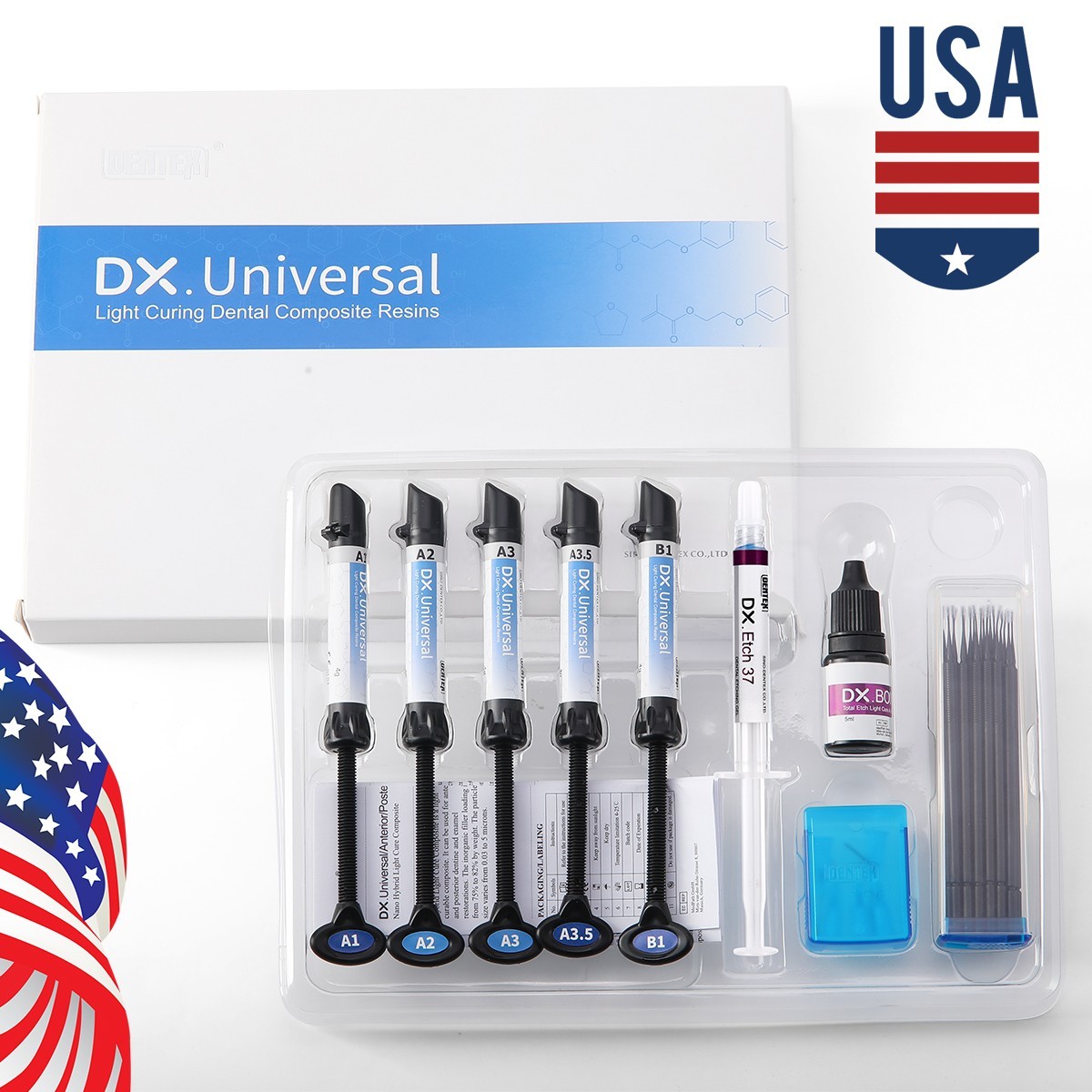 Dentex Dental Universal Composite Resin Light Cure A1 A2 A3 A3.5 B1 Kit