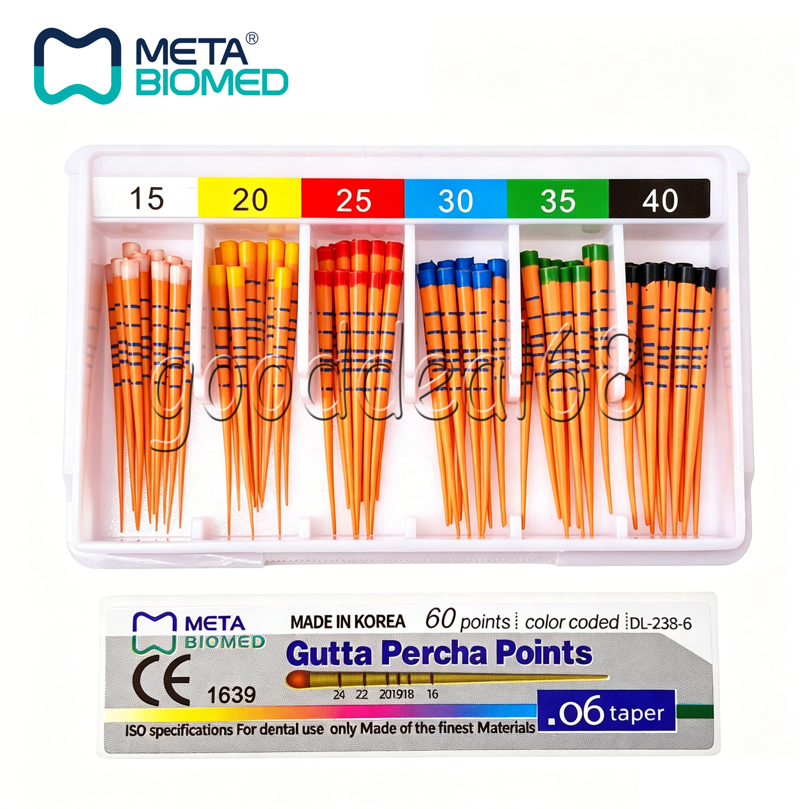 Dental Meta Gutta Percha Points Taper 0.4 or 0.6, or Standart Taper, All Sizes