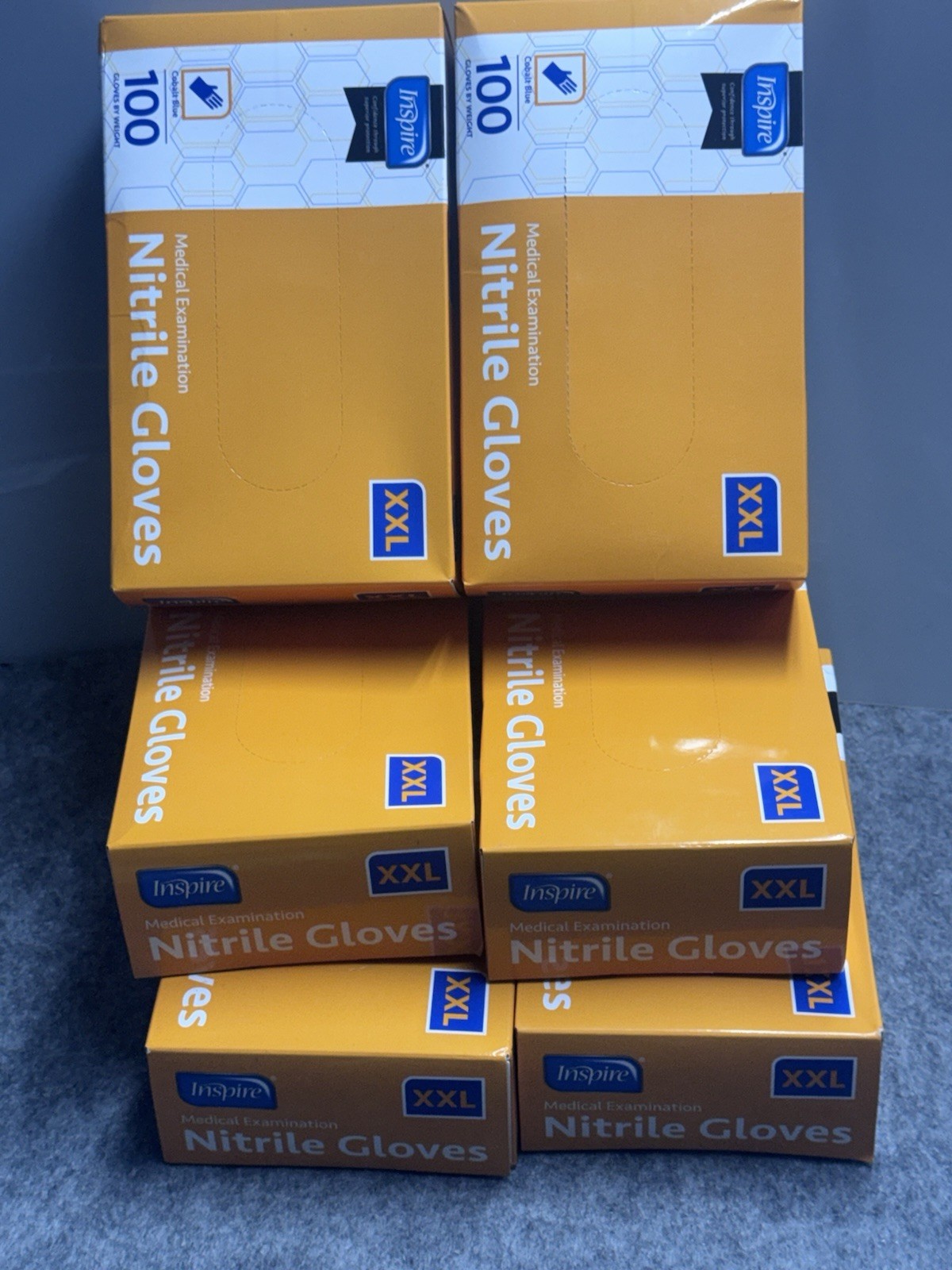 Lot of 6 New Inspire Cobalt Blue Medical Exam Nitrile Gloves Size XXL