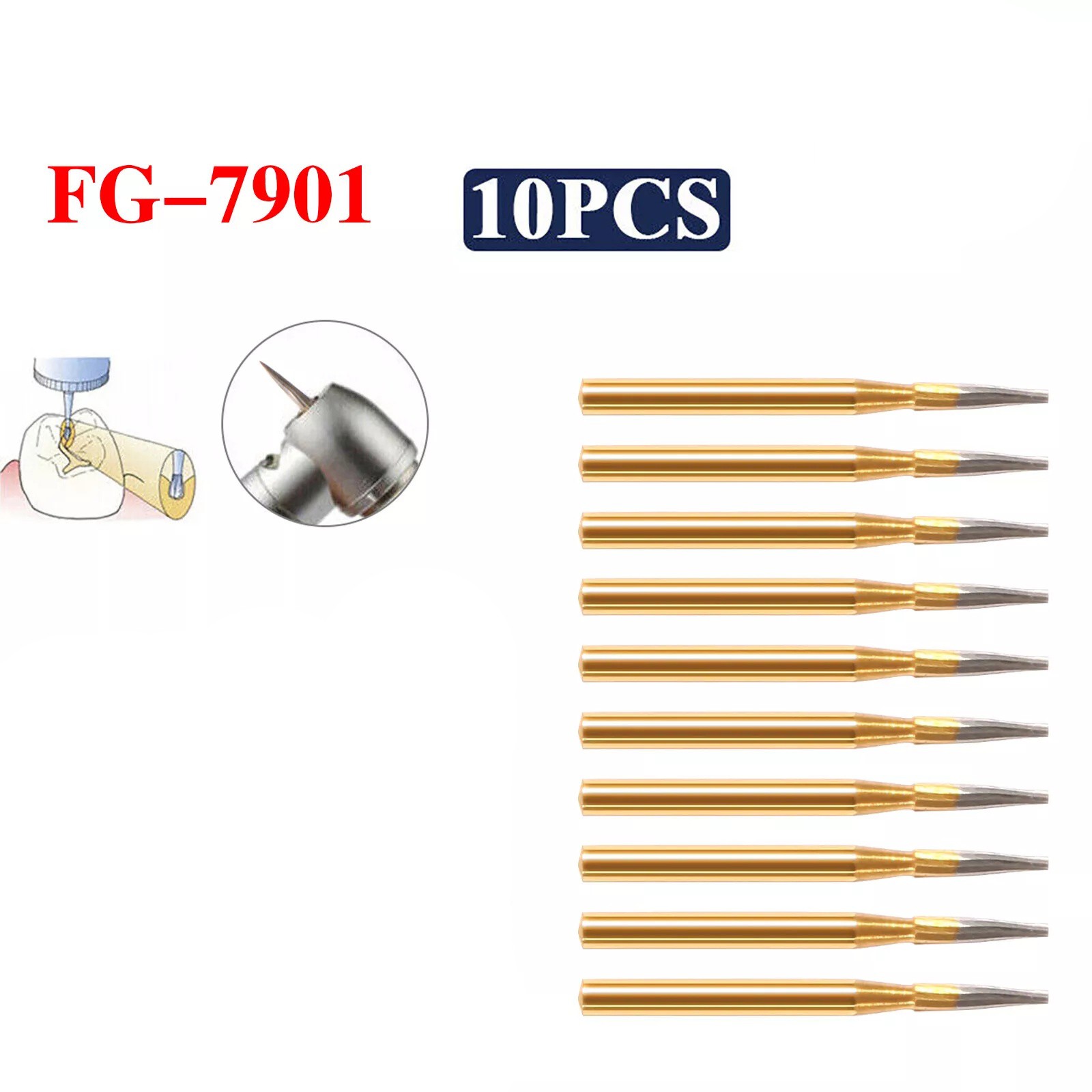 Dental Tungsten Carbide Gold Burs FG7901 Trimming / Finishing / Polishing Flame