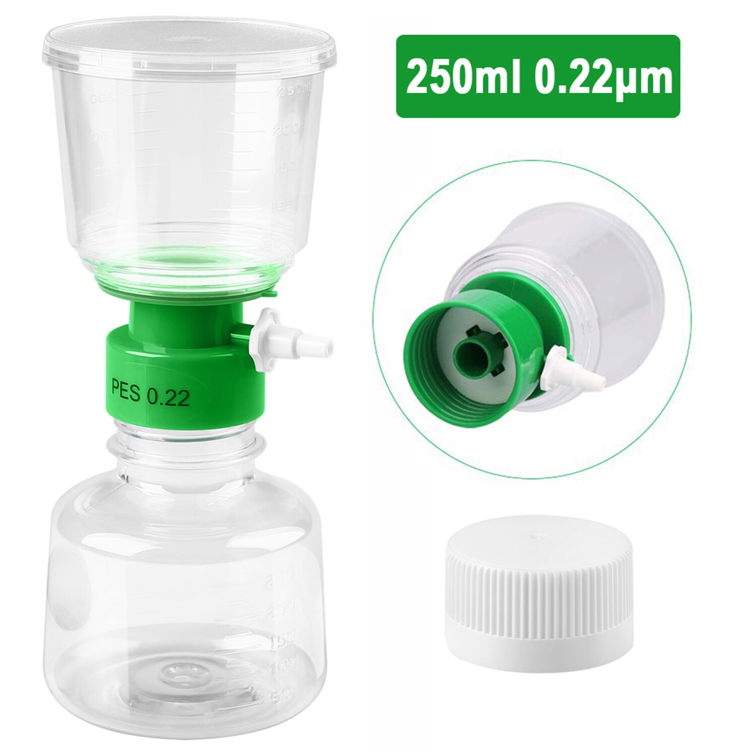 4pack Sterile Vacuum Filter Bottle Top Filter Units 250ml 0.22μm PES Membrane