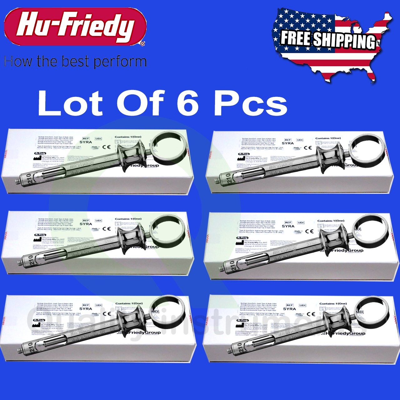 Hu-Friedy 6 PC SYRA Aspirating Anesthetic Syringe Type A 1.8 mL Volume
