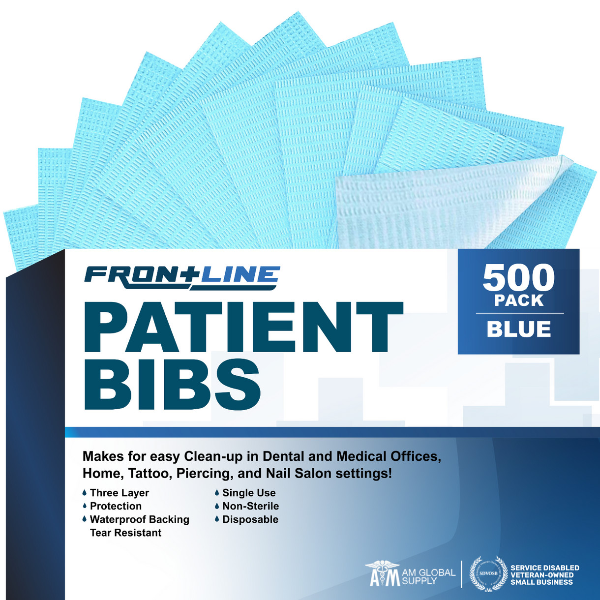 500 Pack 3-Ply Blue Disposable Dental Bibs 13″x18″ Waterproof Tattoo Nail Salon