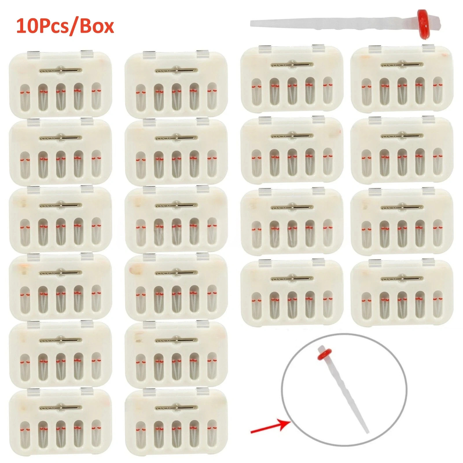 10-100Box Dental Fiber Post with Resin Screw Thread Quartz Drills 1.2mm Red