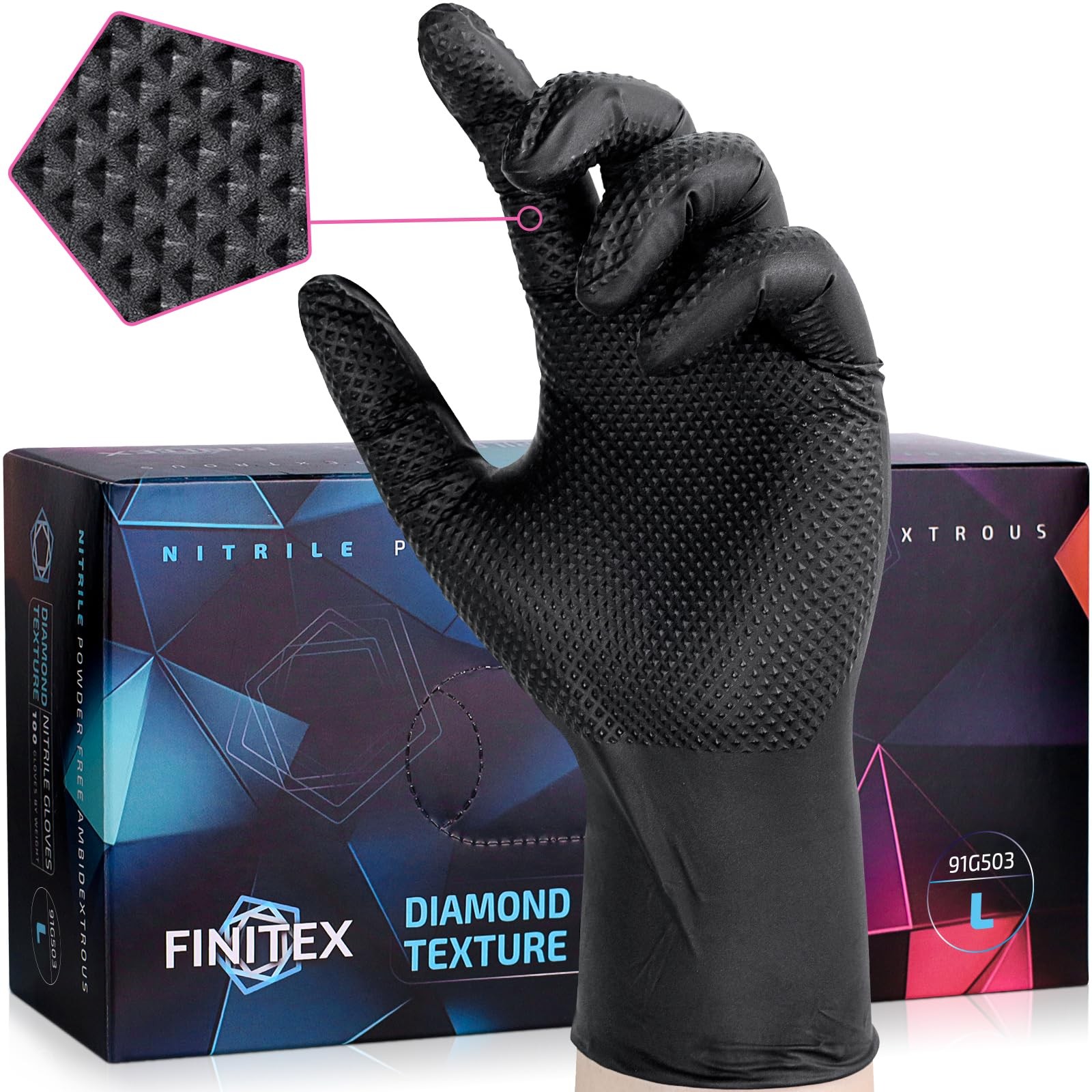Finitex Disposable Industrial Diamond Texture Nitrile Glove – Chemical