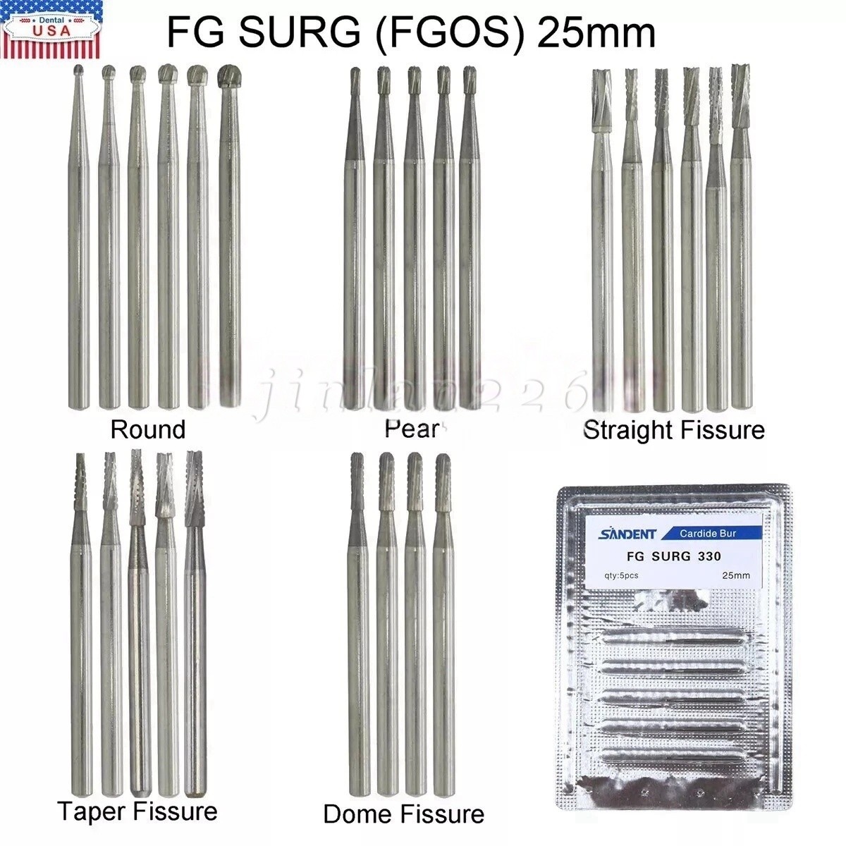 5-50pcs Dental Carbide Surgical Round Burs FG Long Surgery Friction Grip 25mm